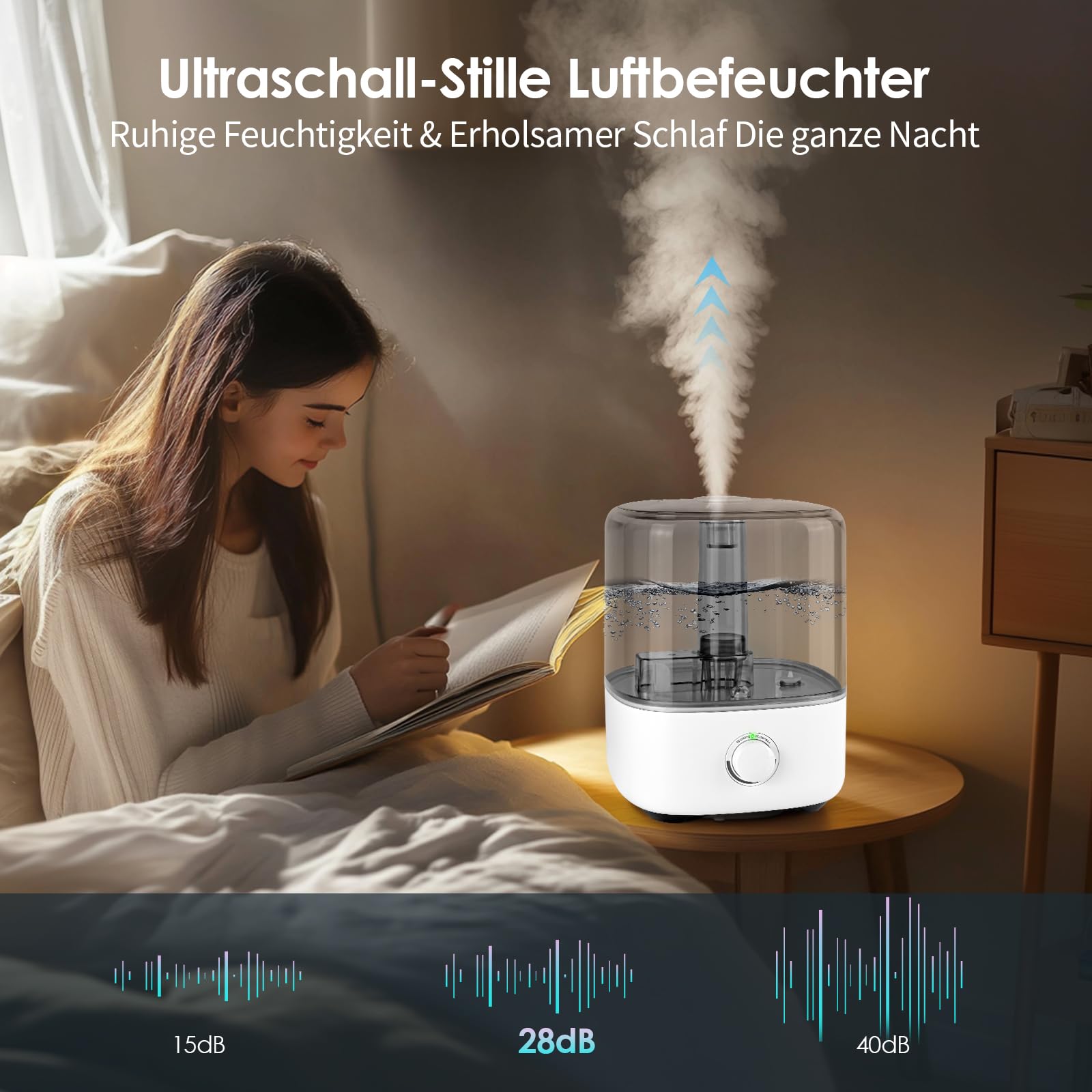 Vankarr Luftbefeuchter 5L Ultraschall 28dB Leise Top-Fill 360° Drehbarer Düse