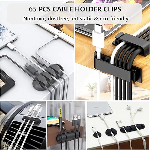 Vista 2 de 311Pcs Cable Management Organizer Kit 4 Cable Sleeve Split,53Cable Clips 12Cord Clips Holder,22 Cable Ties, 20 Adhesive Wall Cable Tie, 200Fasten