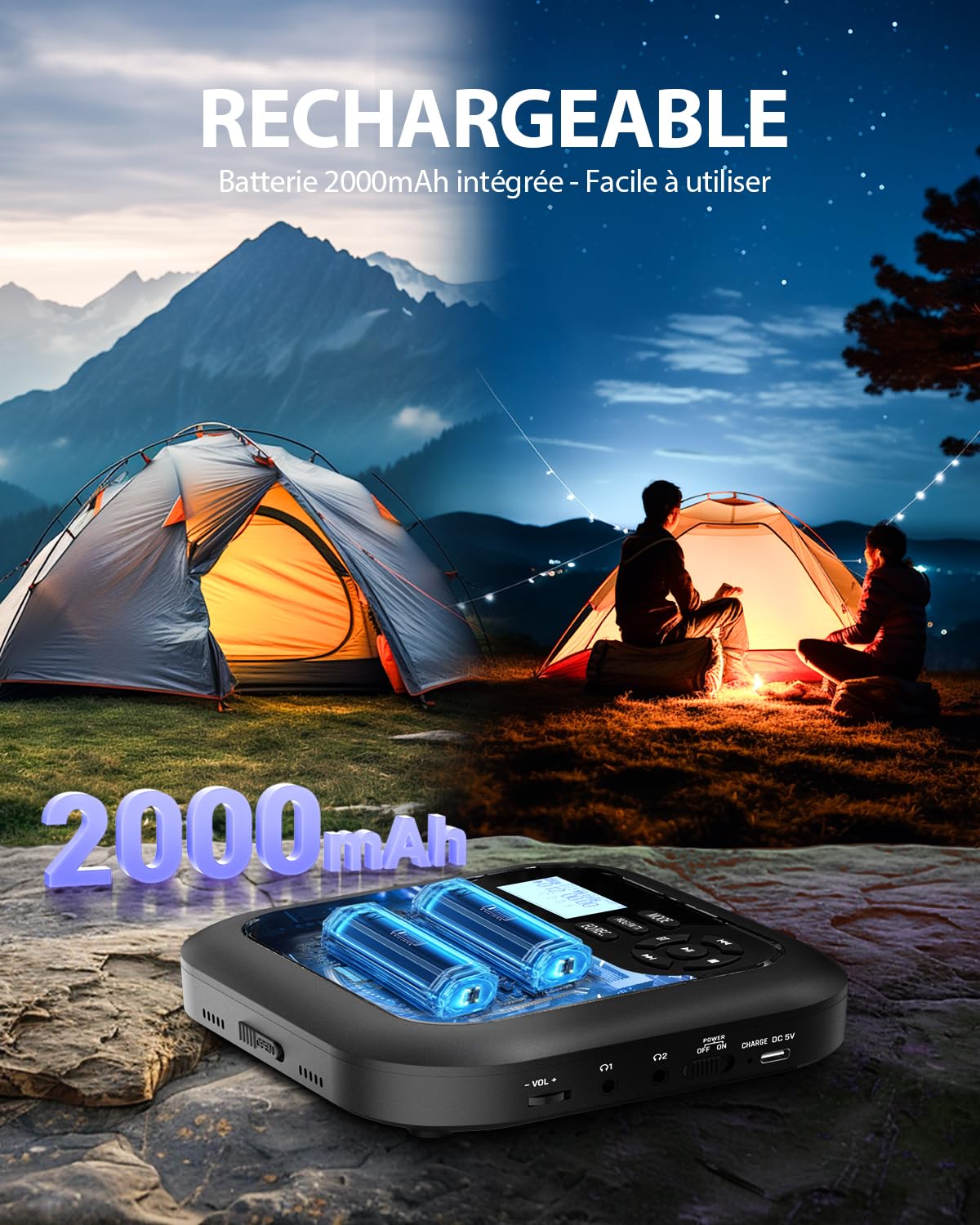 ARAFUNA Lecteur CD Bluetooth - Lecteur CD Portable avec Haut-Parleur, Batterie intégrée pour Une Utilisation en extérieur, Prend en Charge Bluetooth et Carte TF, 7 Modes de Lecture