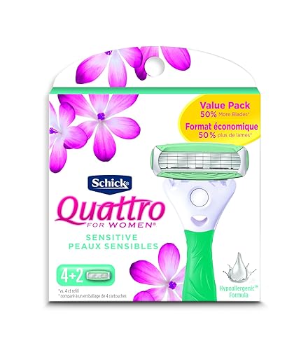 Pack de recarga de cuchillas Schick Quattro supersuaves para mujeres, Piel sensible