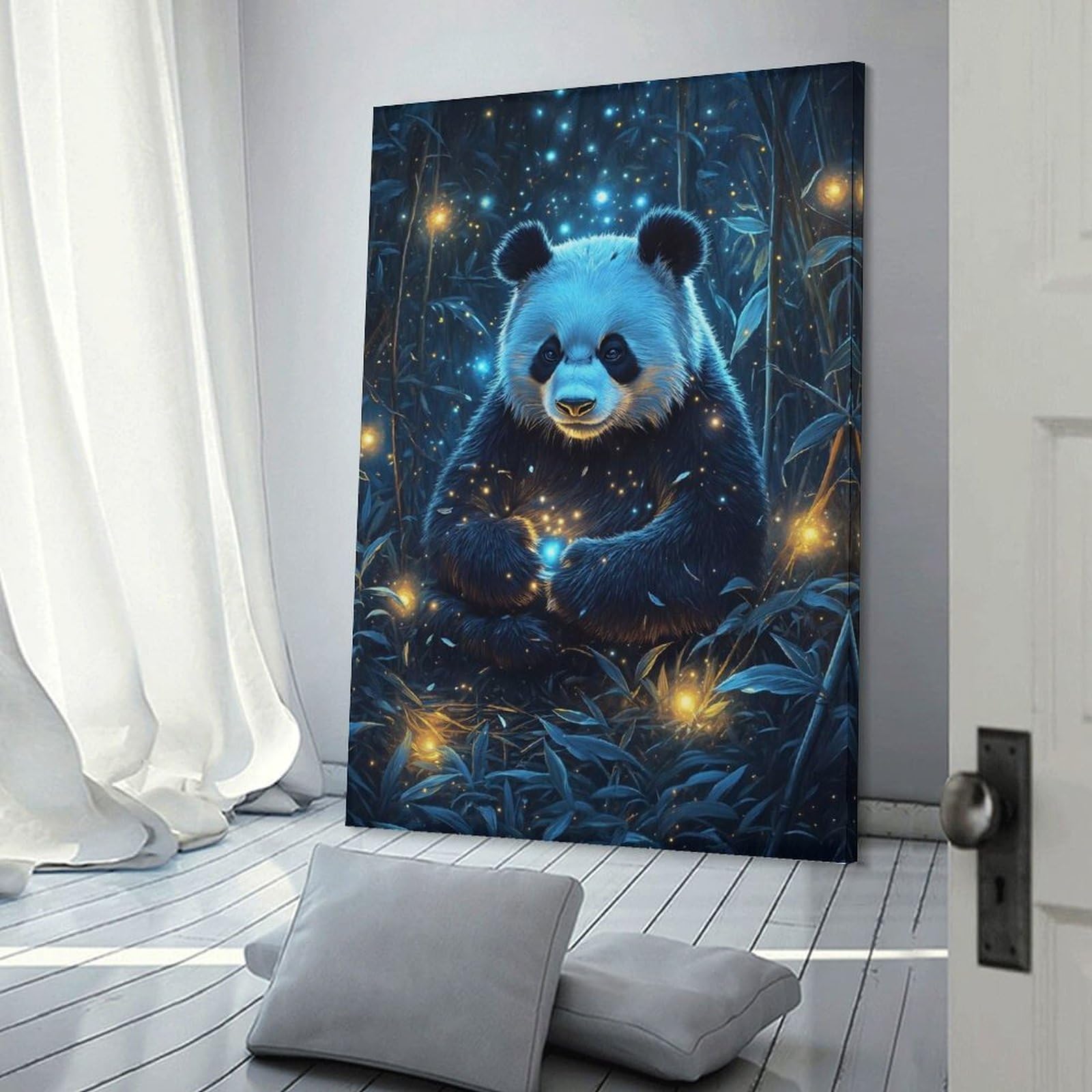 Junmoney Frame-Style-18 Panda In Magical Bamboo Forest Wall Picture Print, 24X36inch(60X90cm), For New Homes, Bedrooms Or Workspaces, Thoughtful Wall Decor For Art Lovers