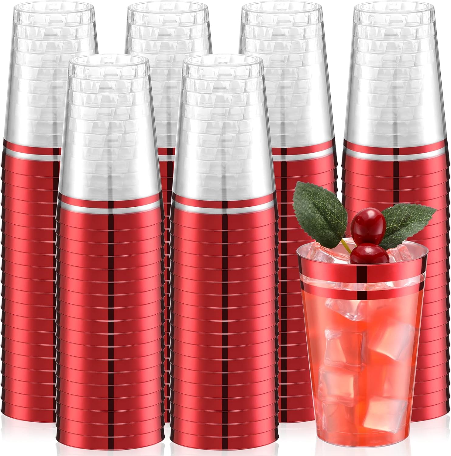 Zubebe 100 Pcs 12 oz Rimmed Plastic Cups Disposable Cups