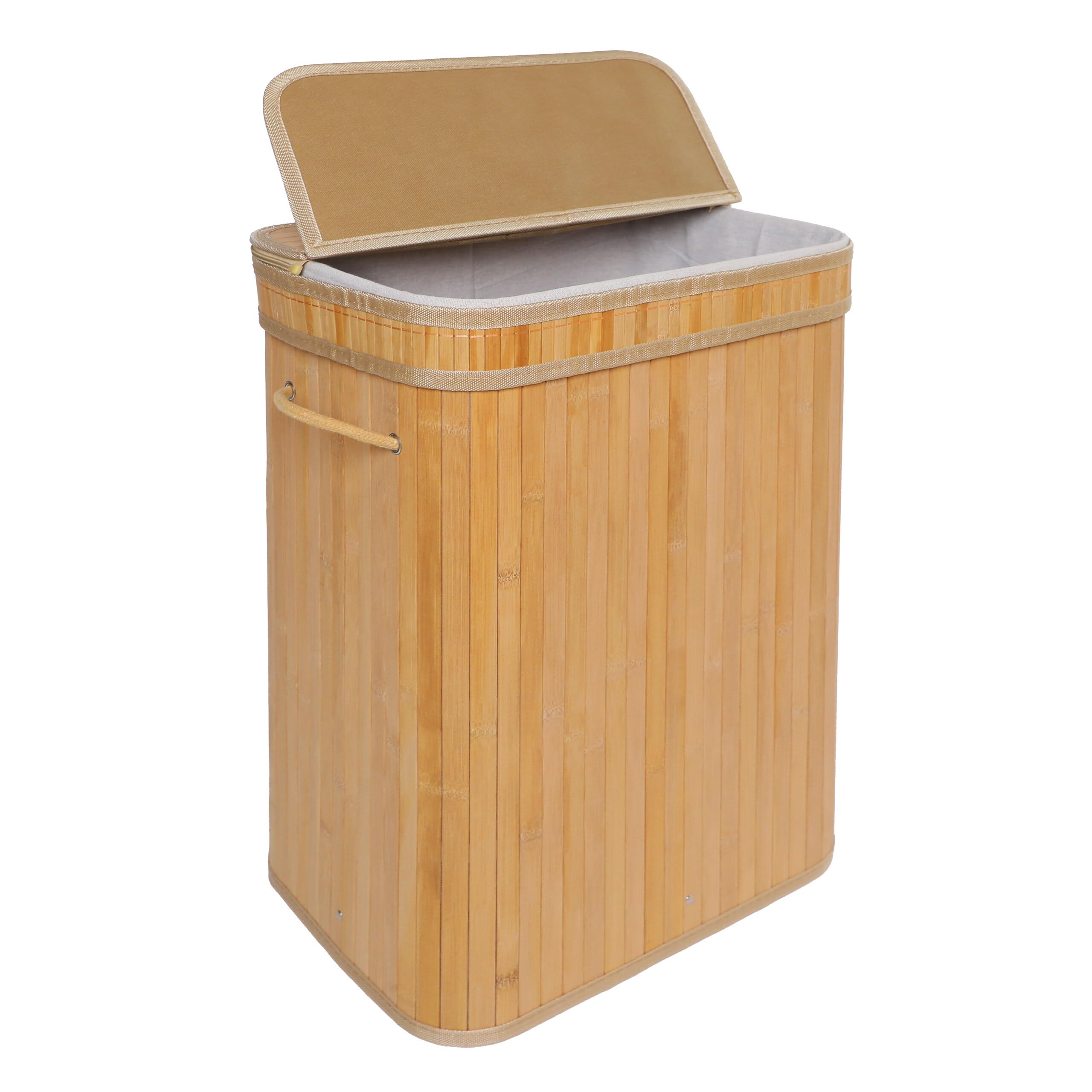 Cesto para Ropa Sucia Relaxdays con Tapa, bambú, 150 l, 3 Compartimentos, 61,5 x 61 x 41,5 cm, para baño, Color Natural — view 17