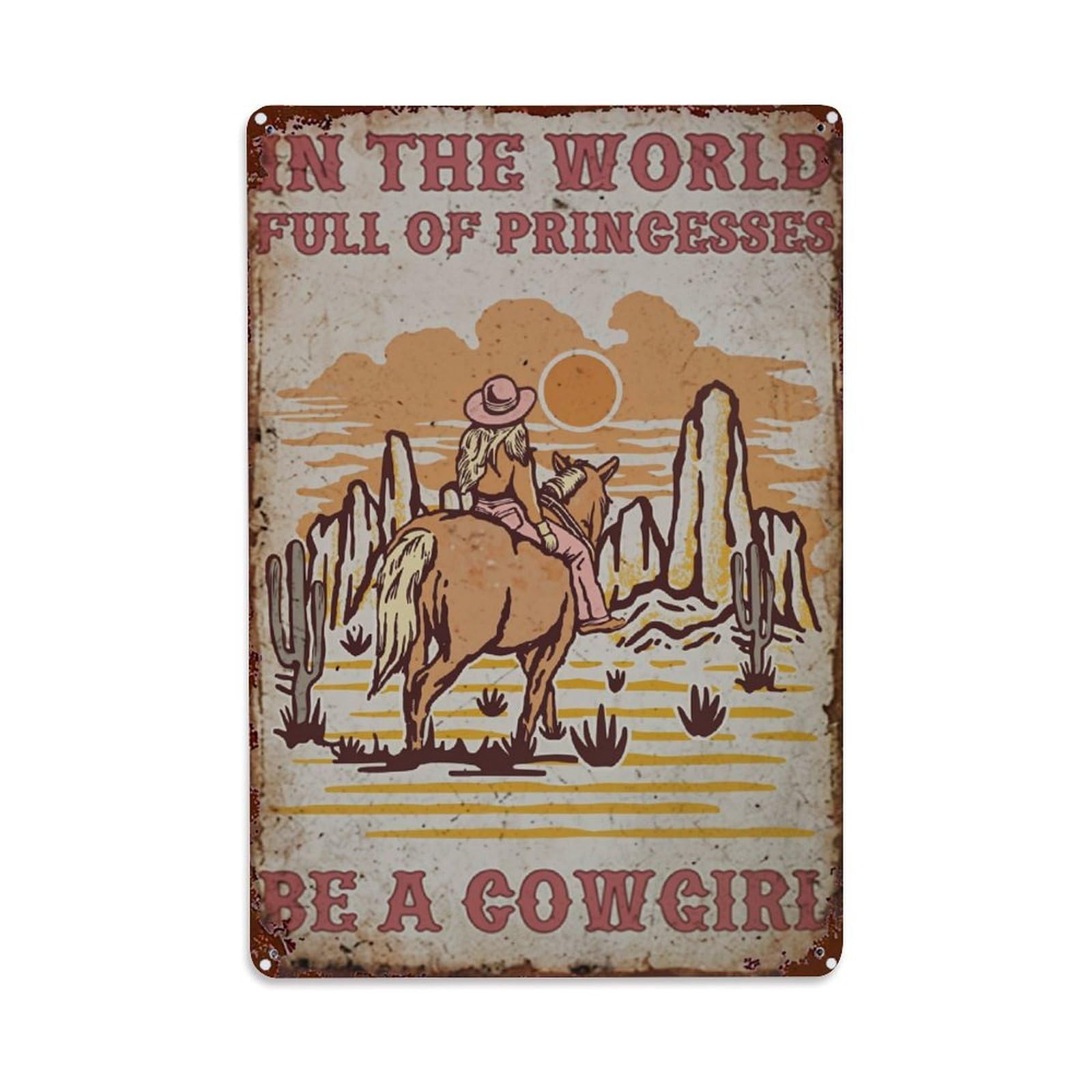 Cowgirl Riding Horse Desert Scene Tin Sign Vintage Metal Sign, Living Room,BAR, Home, Bedroom Wall Decor,Retro Metal Poster 8X12 Inches