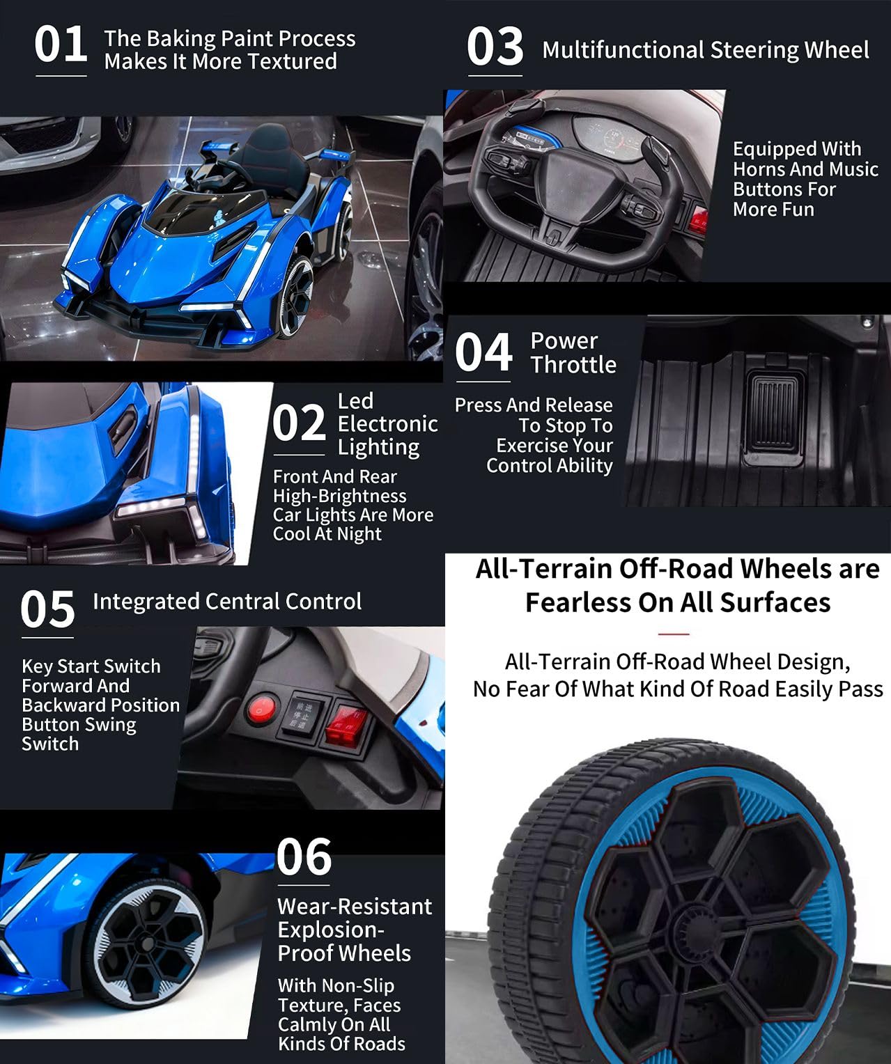 12V Kids Electric Ride On Car, Kids Electric Remote Control Car, LED Lights, Horn, USB, MP3 Music, 4 Motors, Suspension - Image 5