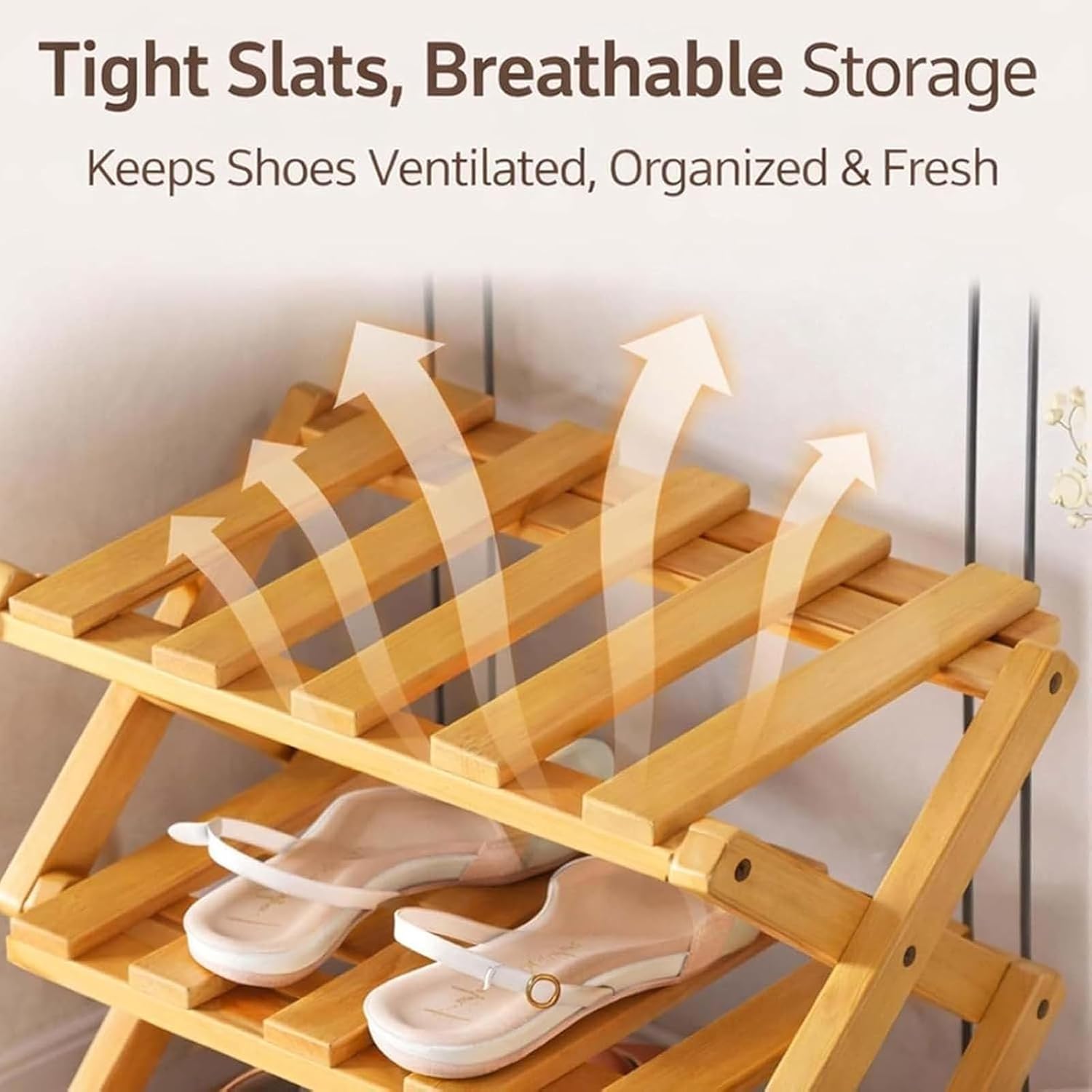 9-Tier No-Assembly Bamboo Rack,Foldable Corner Shoe Rack,Space-Saving Organizer for Shoes,No-Tool Narrow Shelf for Entryway Closet Dorm. (Brown,3-Tier)