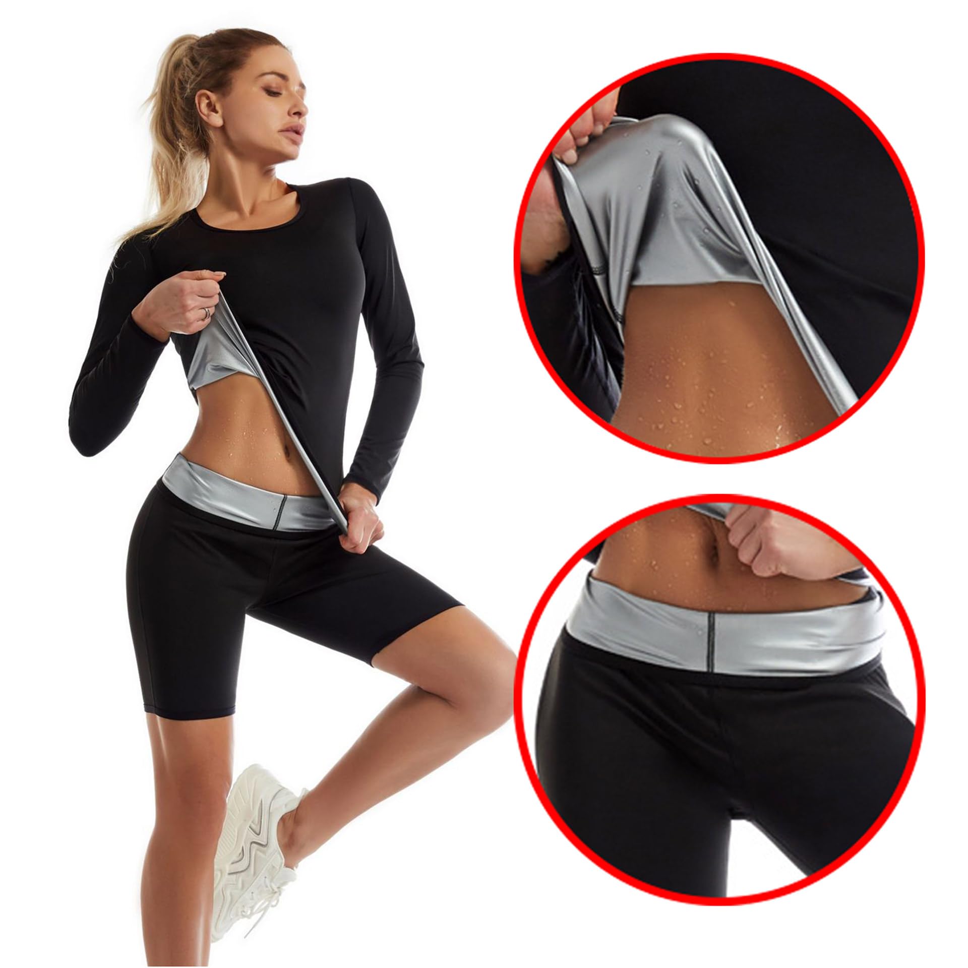 Vêtement De Sudation, Sudation Femme Amincissant, Combinaison Sudation Femme, Tenue De Sudation pour Fitness Running Jogging, Haut De Sudation Et Shorts De Sudation