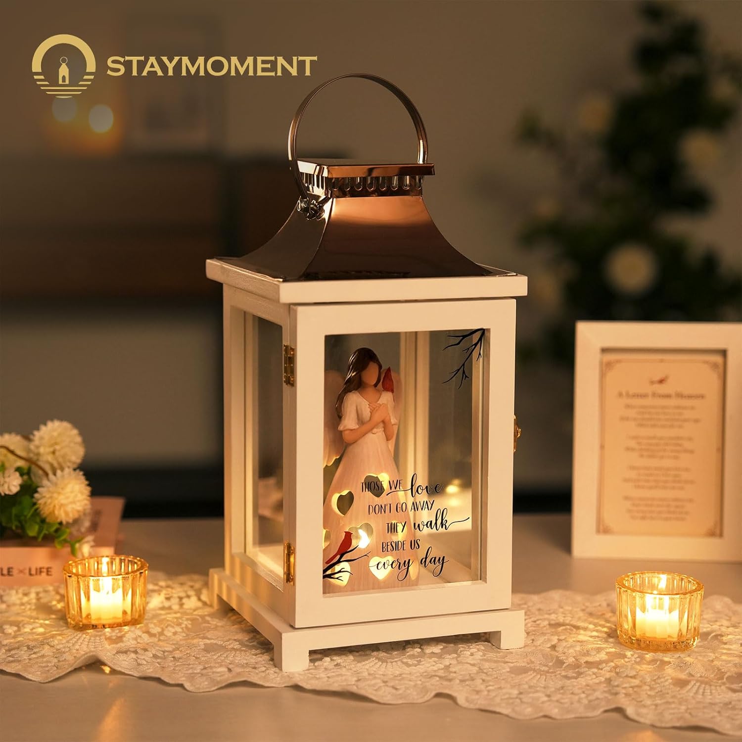 Sympathy Lantern with Cardinal Figurine: Memorial Gifts for Loss of Loved One with Box and Card from Heaven Bereavement Grief Gifts for Women