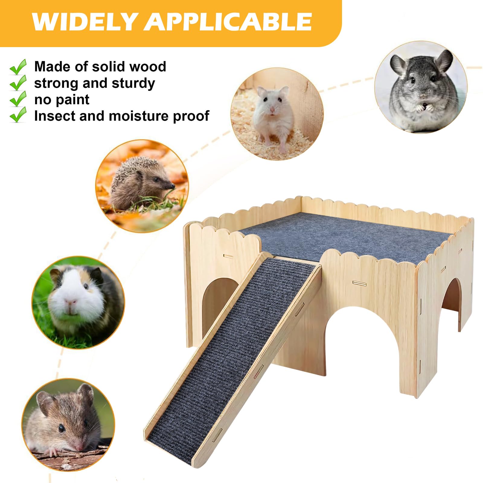 Multipiano cavia nascondiglio, casa di criceto con scale e stuoie, 38*25*18.5cm casa di cavia, castello di porcellini d'India in legno gabbia per criceto cincillà coniglio