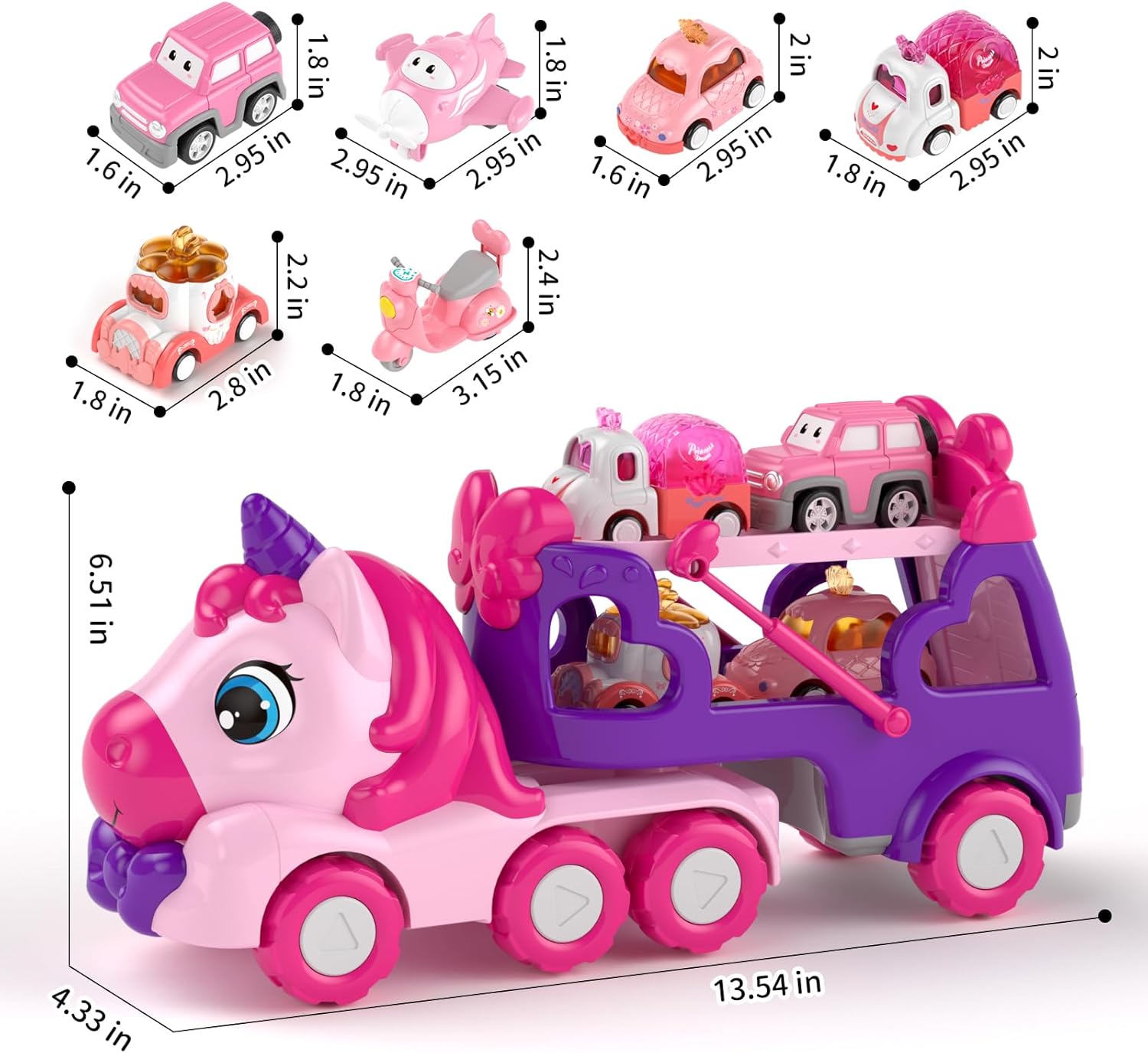 usrela Girls Toys for 2 3 Year Old, Toddler Girl Toys Age 2-4, 7-in-1 Carrier Truck with Light & Music, Truck Toys for 1 2 3 Year Old Girl Birthday