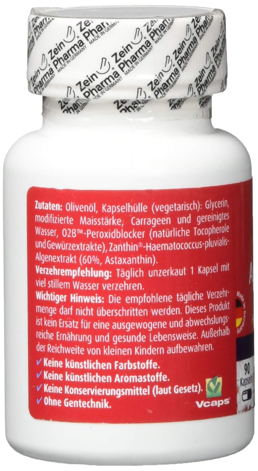 ZeinPharma Astaxanthin 4mg - 90 Kapseln (3 Monate Vorrat) • Glutenfrei, vegan, koscher & halal