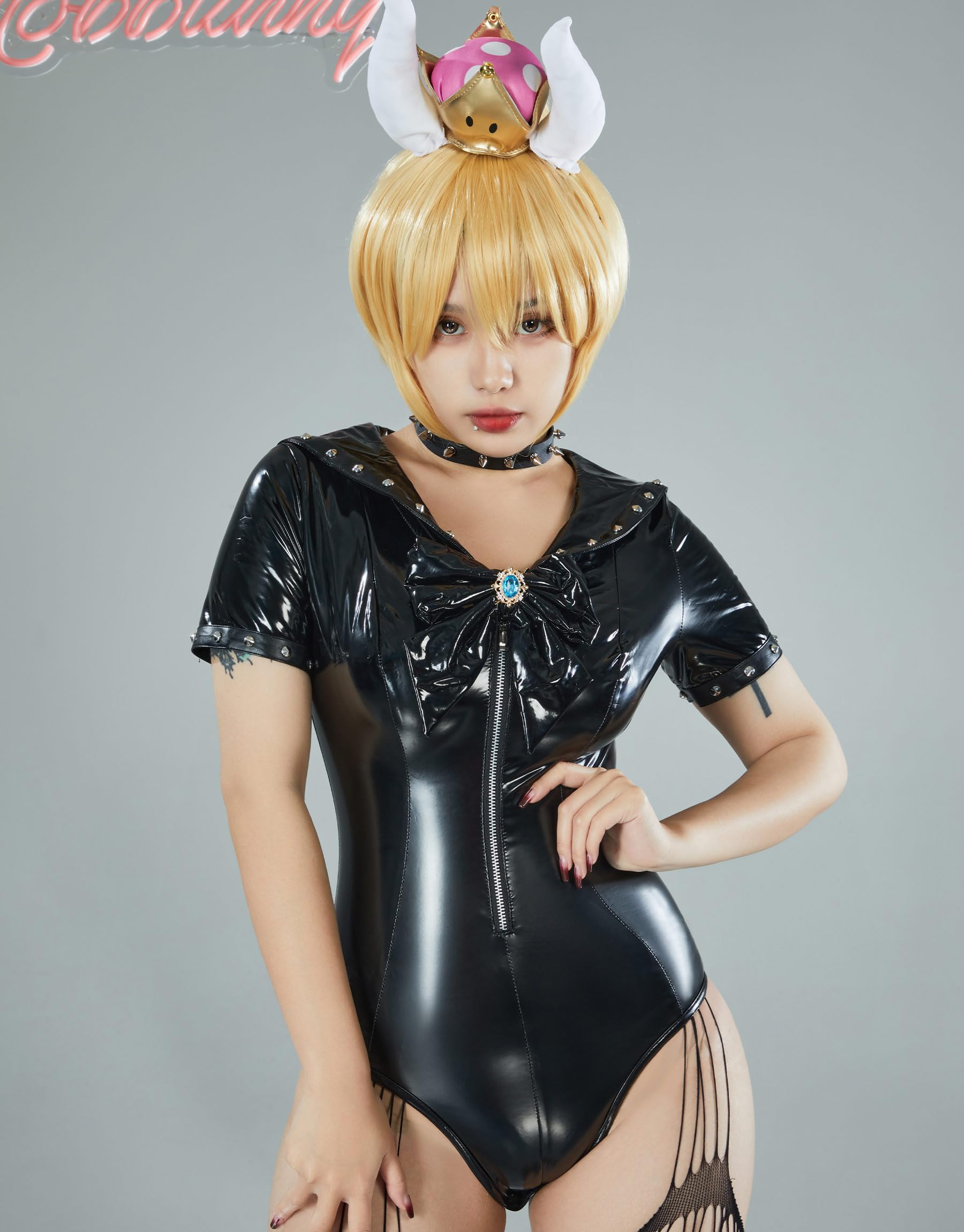 Mobbunny Women Bodysuit Skirt Set With Socks Romper Onesie Button Crotch Daily Halloween Clubwear: Small Black