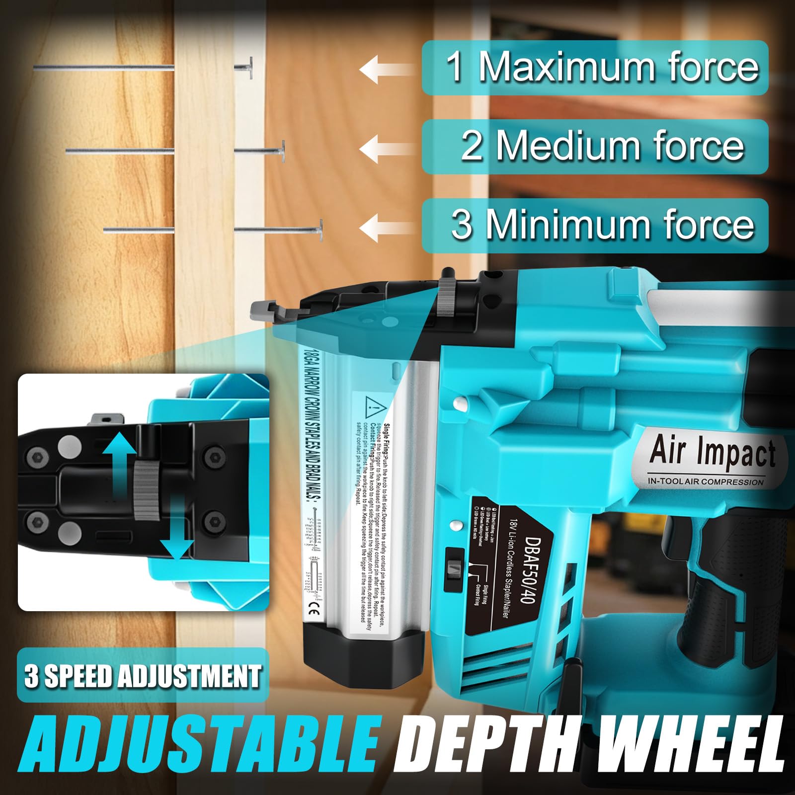18GA 2-in-1 Nagler & Tackernagler, Cordless Brad Nailer für Makita 18V Akku (ohne Akku), Nageltiefe einstellbar, E für Sockelleisten & Möbelbau