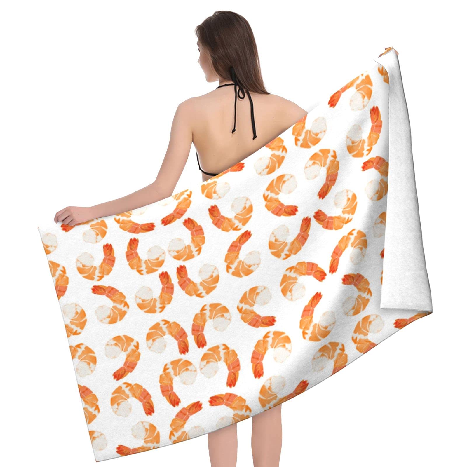 LSRCPD Shrimp Beach Towel Highly Absorbent Microfiber Beach Blanket Soft Bath Towels 80 x 130 cm