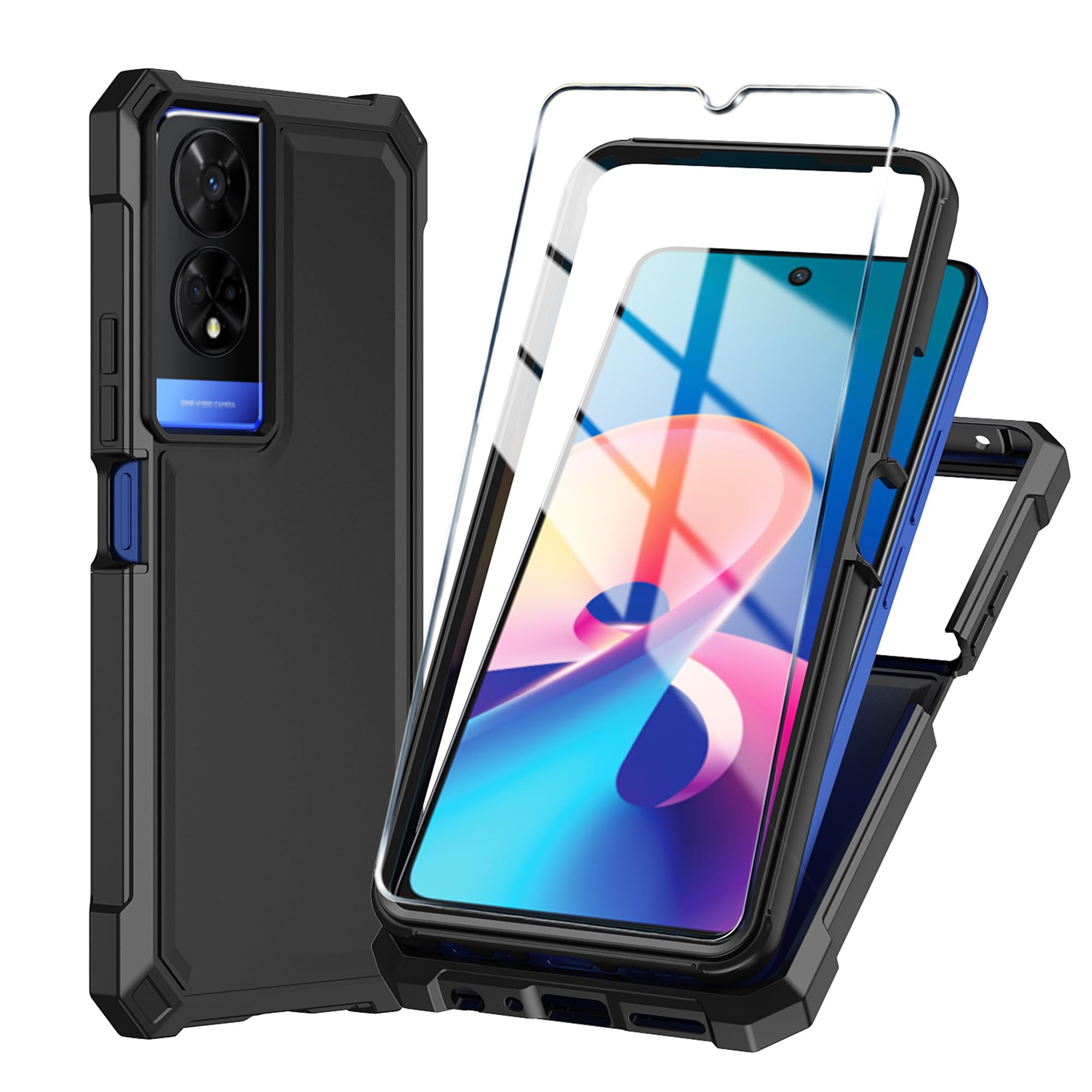 for TCL 50 XE 5G Phone Case TCL 50 XE Nxtpaper 5G Casewith Tempered Glass Screen Protector,Slim Soft Silicone Full-Body Protective Case for 50 XE (Black)