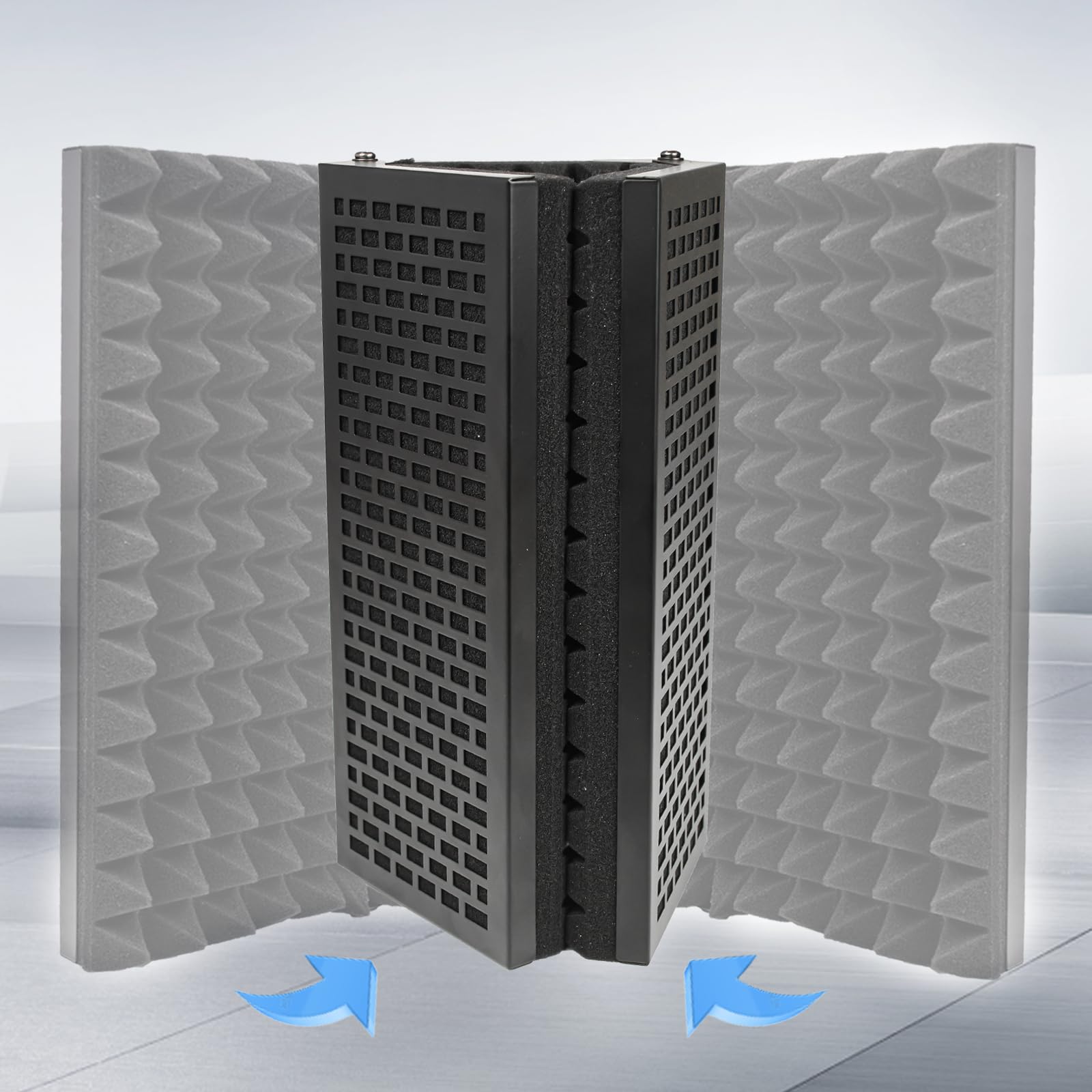 Microphone Isolation Shield, Unfold 180 ° pieghevole Studio Mic Sound Absorbing Foam Reflector Shield professionale per Tabletop Countertop Stand Microphone Recording Equipment Studio, nero