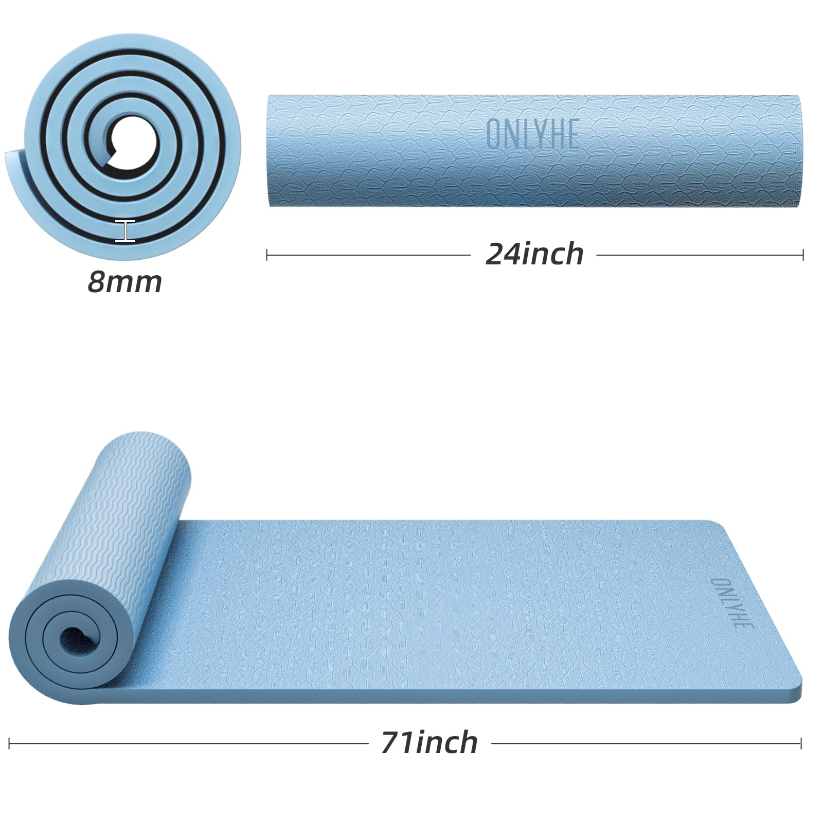 Tapete de yoga de grosor (8 mm) antideslizante y antidesgarros, tapete de pilates para hombres y mujeres, tapetes de entrenamiento para el hogar, entrenamientos descalzos y ejercicio en el
