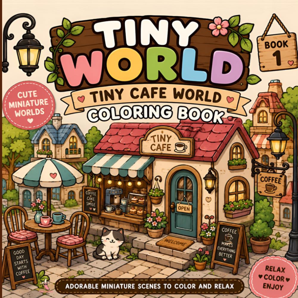 Tiny Cafe World Coloring Book: 40 Adorable Miniature Cafe Scenes to Color and Relax (Tiny World Series)