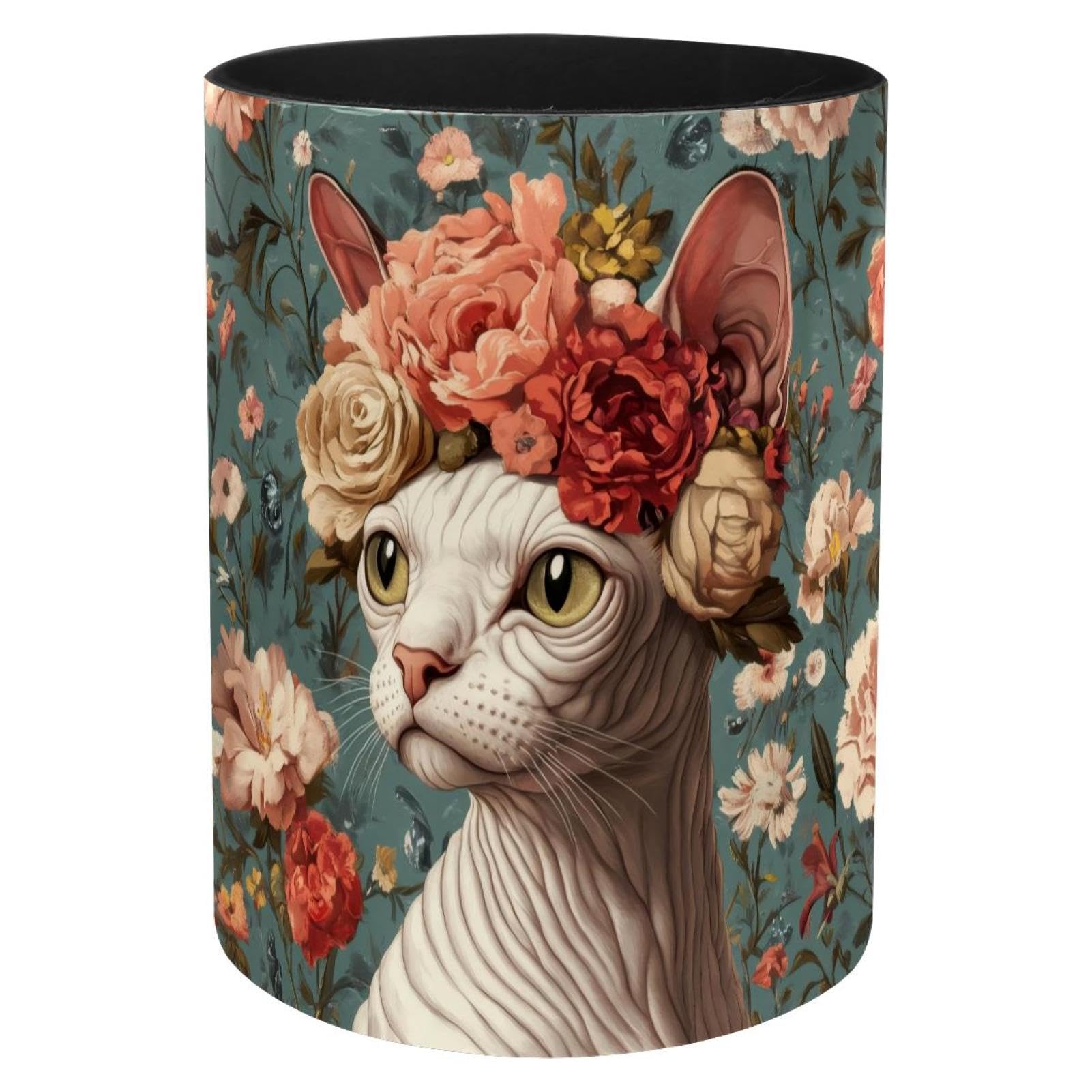 Porte-stylo en métal chat sans poils pour un bureau design