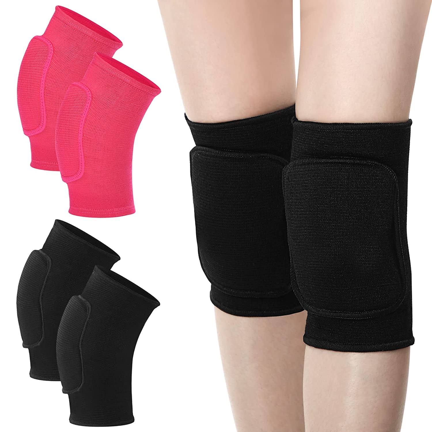 4 Pieces Kids Knee Pad Dance Volleyball Knee Pads Anti Slip Sponge Kneepads Brace Soft Breathable Elastic Knee Protector for Dancers Youth Girls Boys Sports Dance Skating Cycling Running