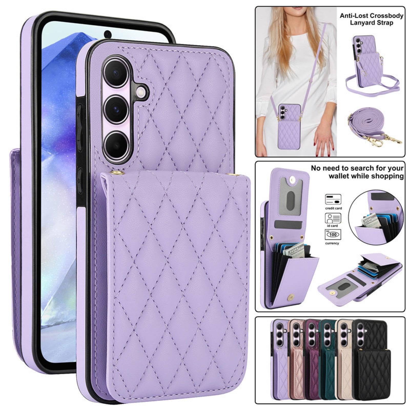 Für Samsung S23 Ultra Crossbody Lanyard Leder Brieftasche Karte Handyhülle Flip Stand Cover (Für Samsung S23 Ultra/Roségold)