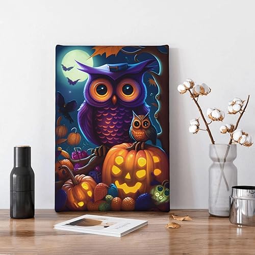 Miniatura 5 de zuanart Lienzo de Halloween para pared, pintura de pared para sala de estar, dormitorio, decoración del hogar, fiesta de Halloween, búho,