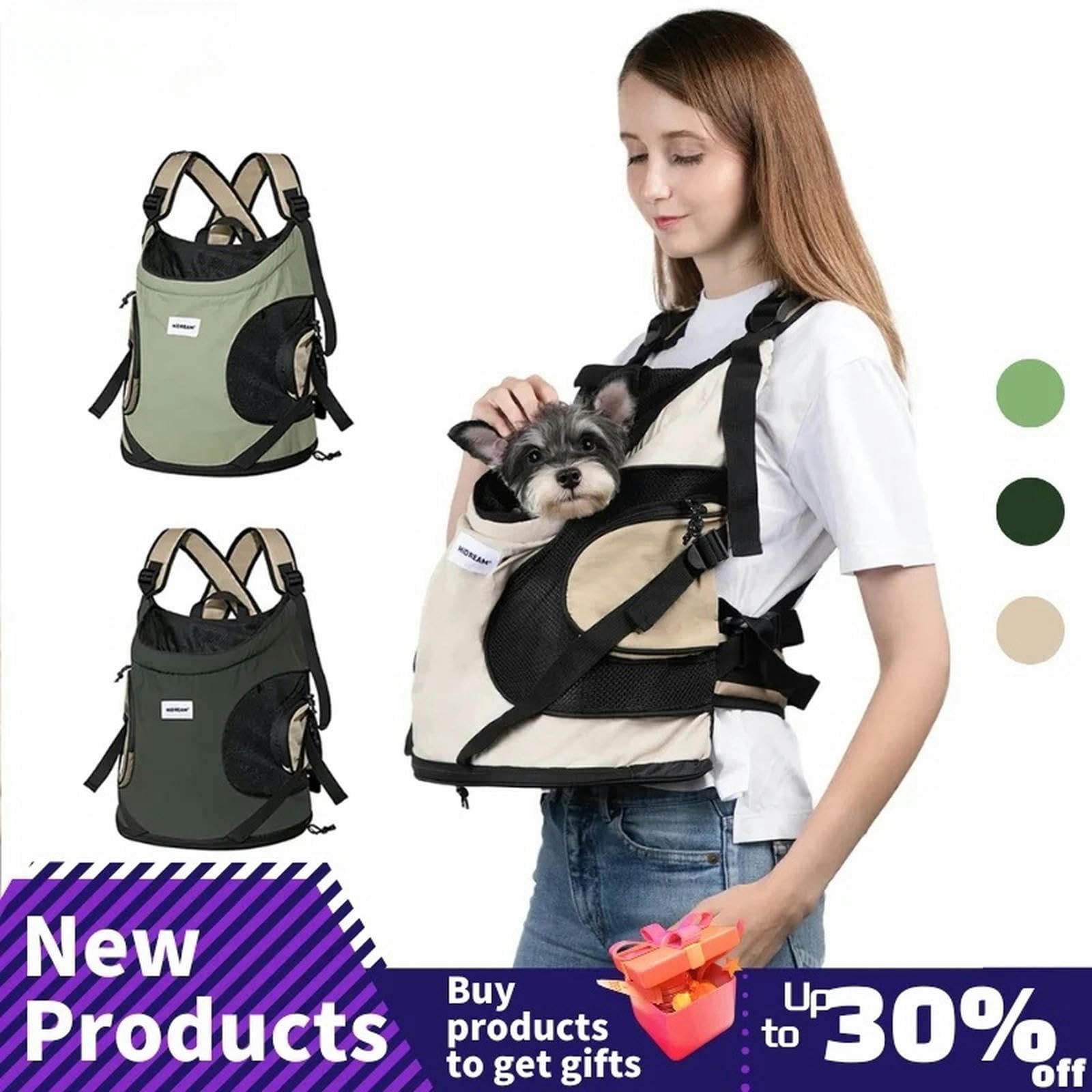 Zaino per Cani Cucciolo Gattino Percolare Roba Imbracatura per Carrello da Gatto da Gatto da Gatto da Gatto Traspirante con Spalla con Spalla Traspirante-Beige