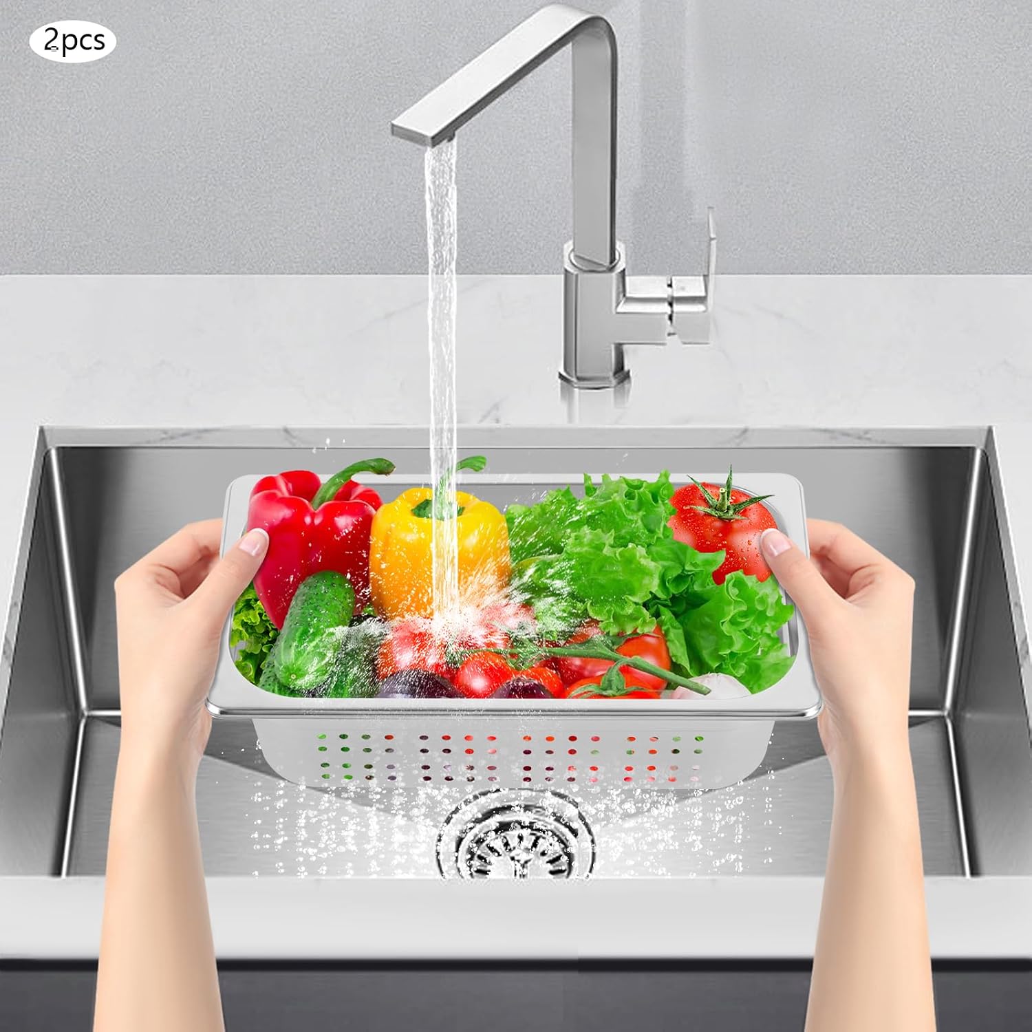 Hotel Pans, 2-Pack 1/3 Size Stainless Steel Perforated Steam Table Pan, 4" Deep, Food Grade, Anti-Jam, Commercial Buffet Pan for Kitchen, Drain & Steam Vegetables, Dishwasher & Oven Safe