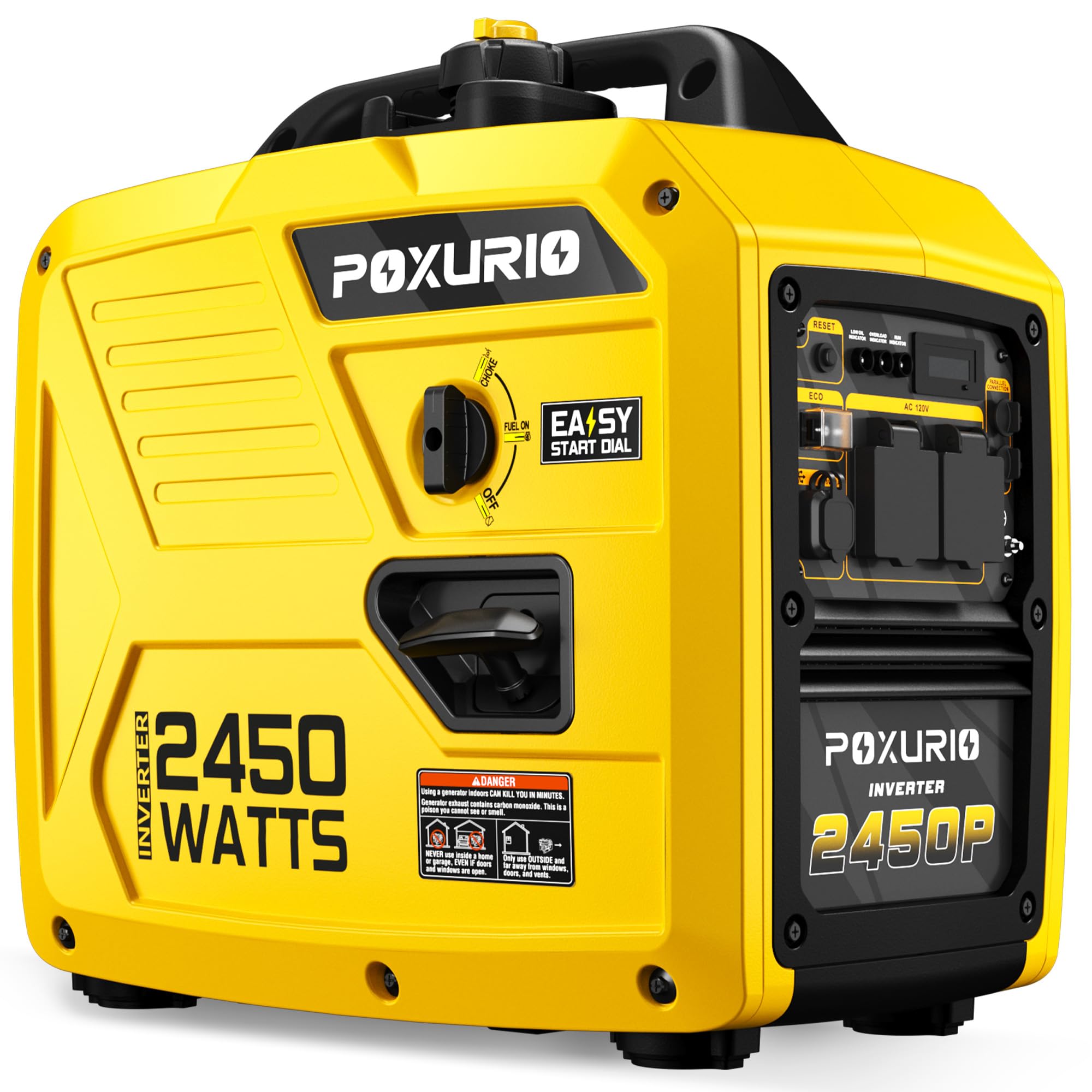 2450-Watt Portable Inverter Generator for Home Use, 1.6Gallon Large Fuel Tank Up to 8.3 Hours Use, 120V Gas Powered Generator Super Quiet - EPA Compliant，Yellow