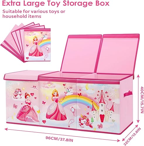 Miniatura 19 de Caja de juguetes grande organizadora con tapa abatible para niños, caja de almacenamiento de juguetes Oxford plegable con asas para niños y niñas,