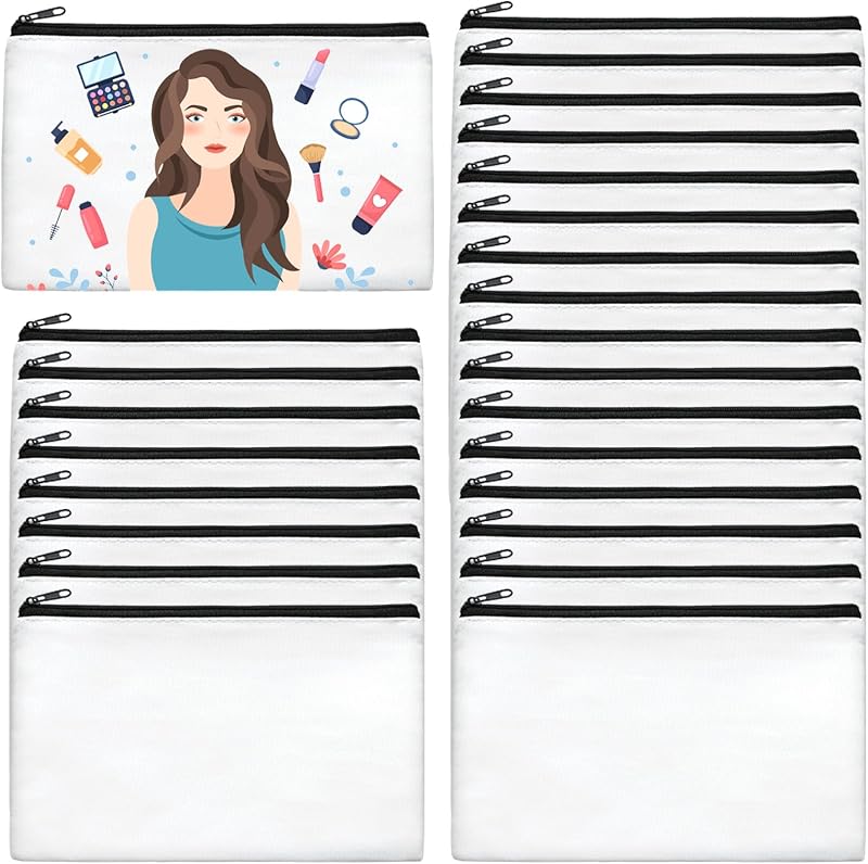AMDAILY 24 necessaires de maquiagem em lona para personalização, brancas, com zíper