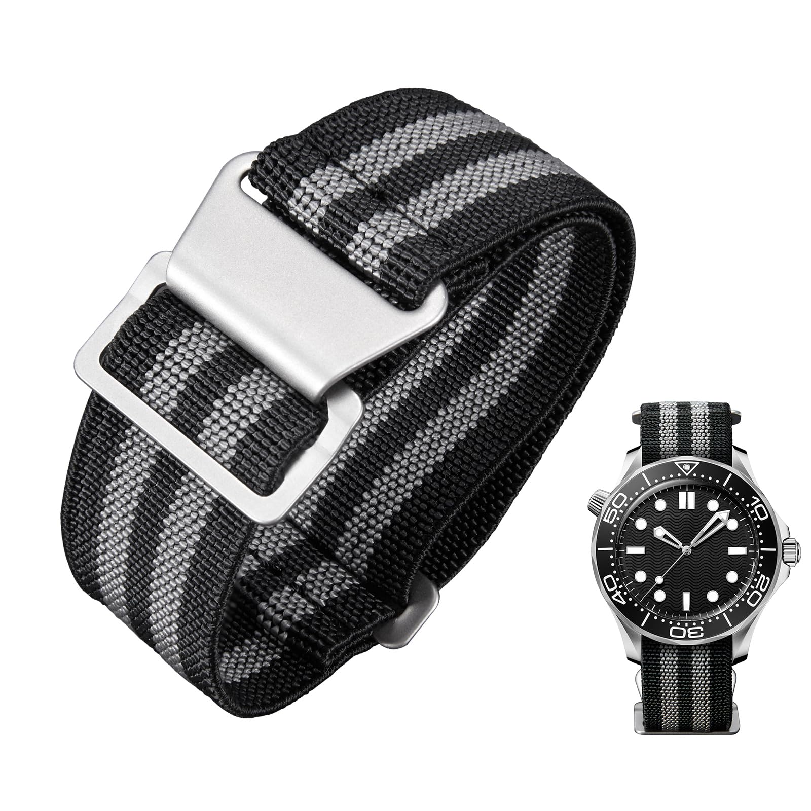 BINLUN Elastisch Nylon Uhrenarmband 18mm 20mm 22mm Parachute Marinetaucher Fabric Stoff-Armbänder Militär Ersatzband für Uhr Damen&Herren - Upgrade Hakenverschluss