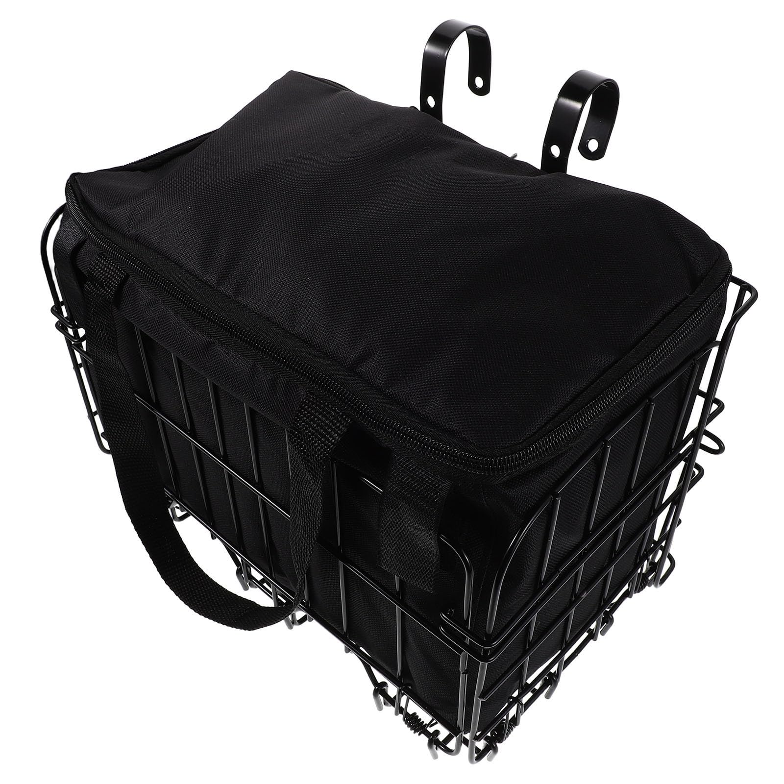 CALLARON Cesta para Bicicleta Plegable de Gran Capacidad Cesta de Bicicleta para Manillar Delantero Negra Metal y Tejido con Bolsa Extraíble Carretera Viaje y Pisos Pequeños