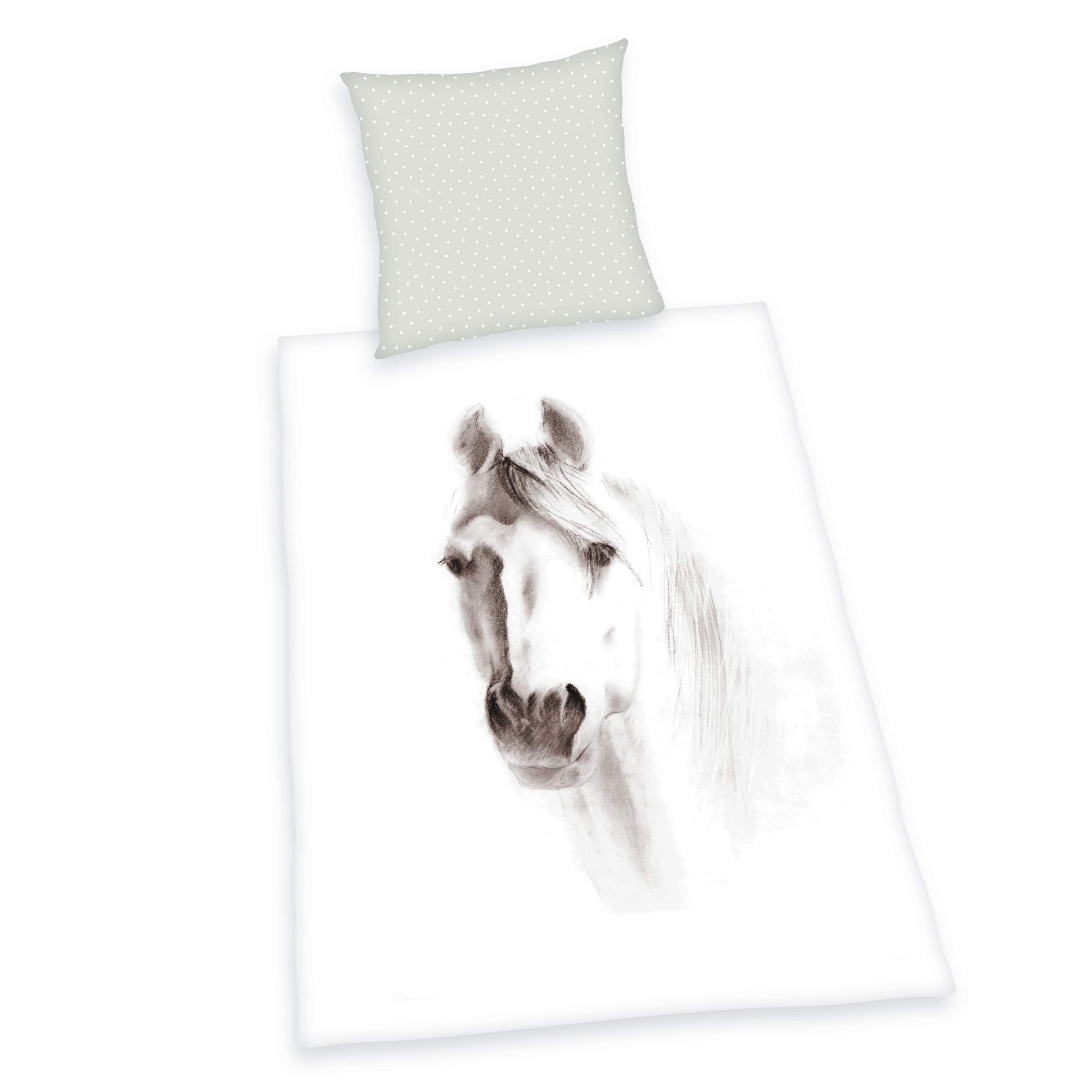 Housse de couette 135 x 200 cm cheval avec taie d'oreiller 80 x 80 cm en coton