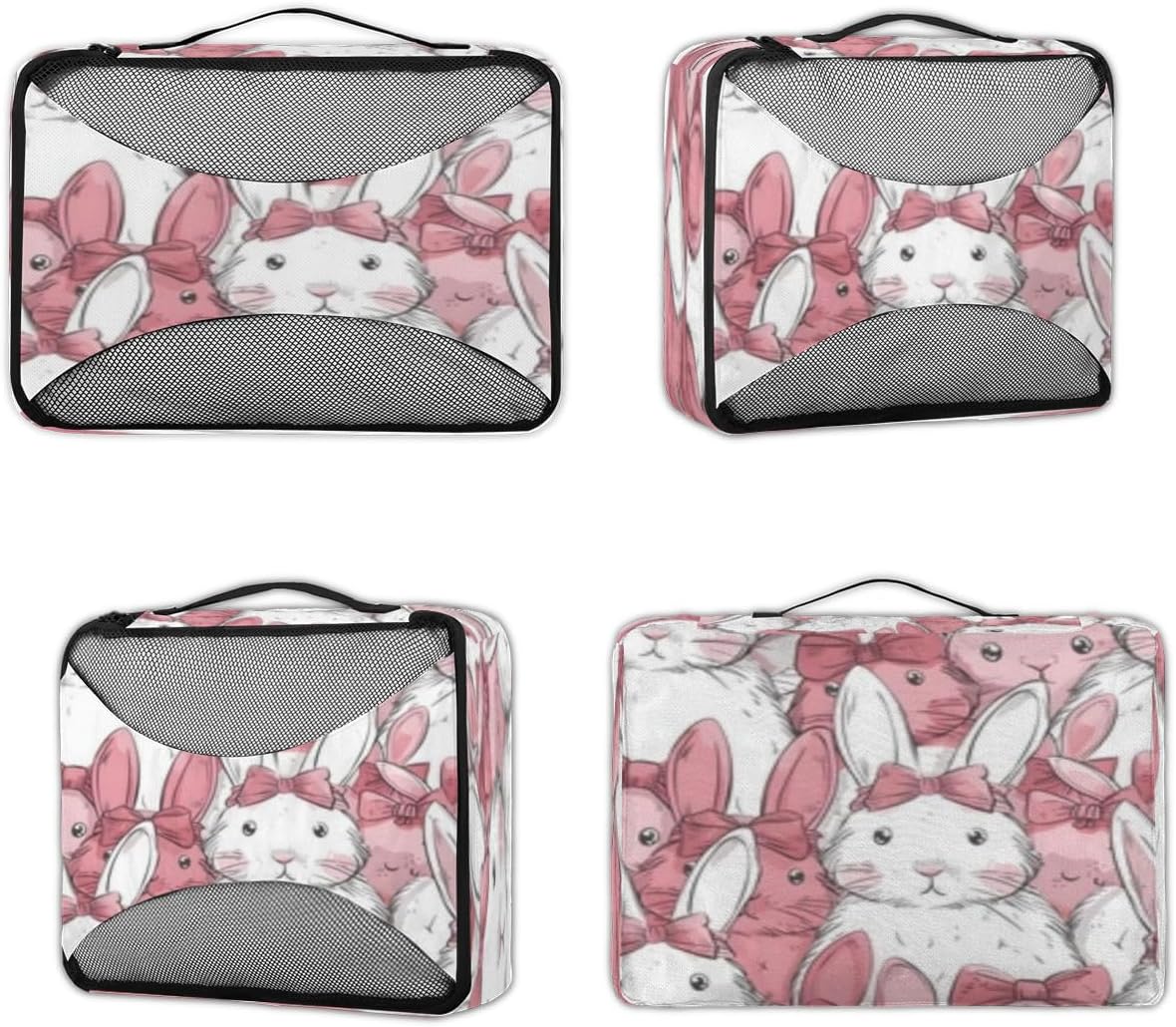 Bows Rabbit Pattern 4 Set Packing Cubes Packing Cubes for Women Lightweight Travel Essential Bag Clothes Carry on Suitcase Bags for Accessories Essentials