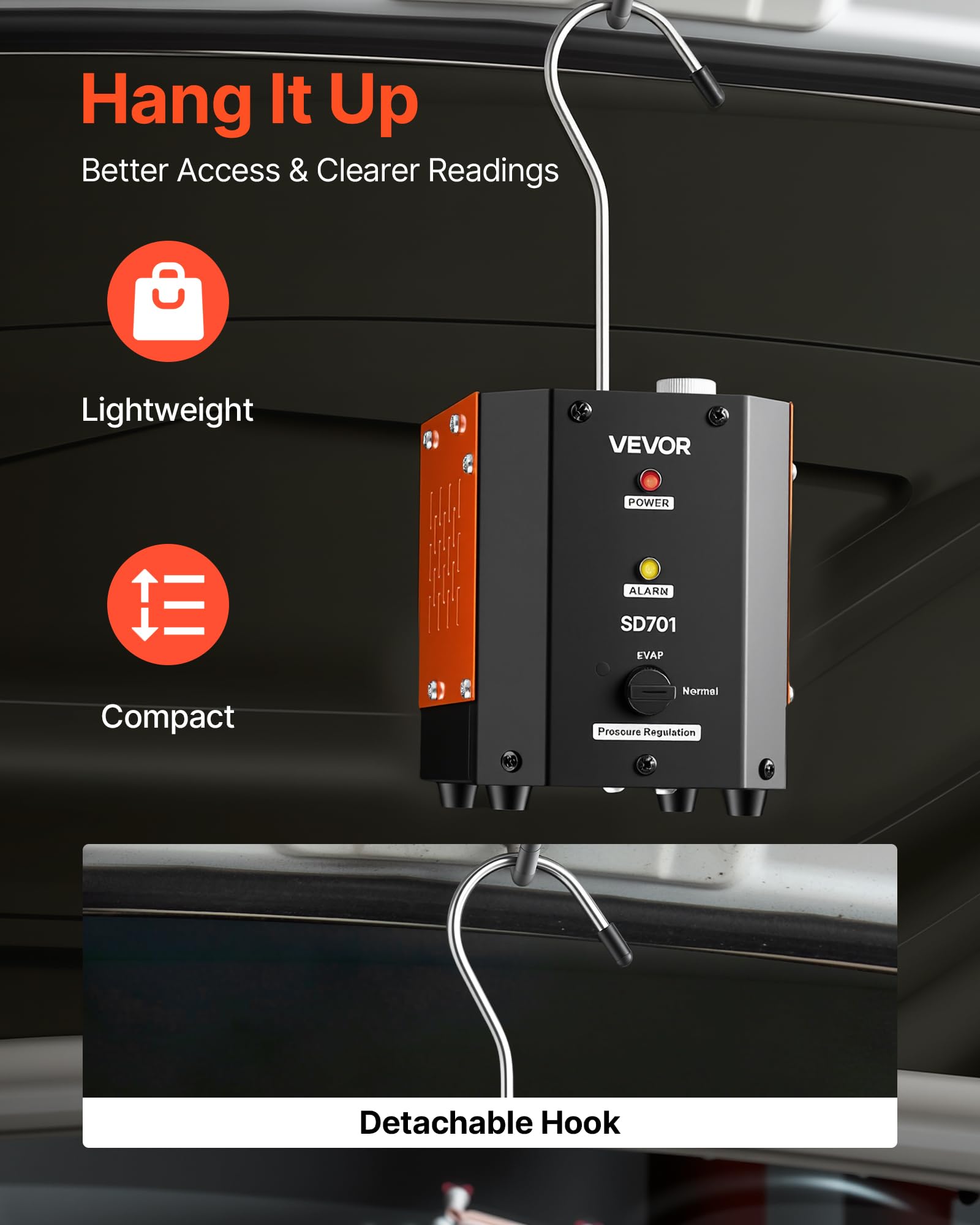 VEVOR Detector de Fugas de Humo Automotriz 12 V CC, Máquina de Fugas de Humo Probador de Vacío EVAP, con Bomba de Aire Incorporada, Presión Ajustable, Detector de Tuberías de Combustible para Coches