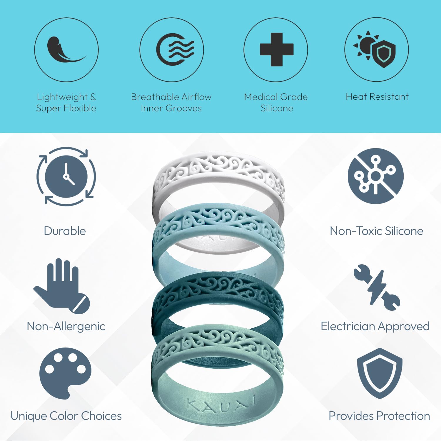 KAUAI - Anillos de boda de silicona – Marca líder, de la última marca de artistas innovaciones de diseño para comodidad: anillo profesional de la colección Elegance para mujer 8