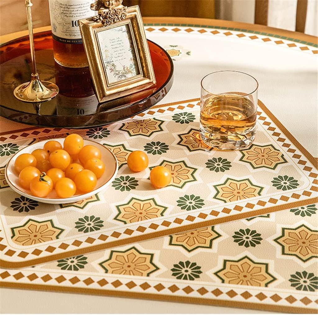 2 Pcs Retro Leather Table Place Mats Tableware Place Mat Heat Insullated Western Placemat(D)
