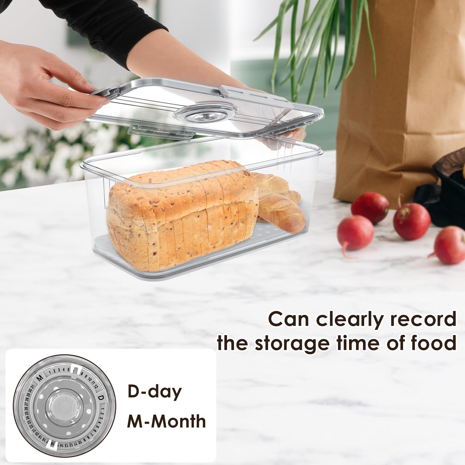 Contenitore Per Pane Con Timer - Scatola Trasparente Ermetica Per Alimenti E Forno - 4