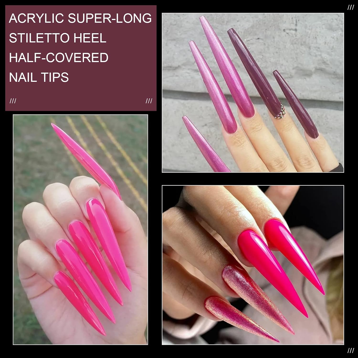 Vcedas 120PCS Extra Long Stiletto Half Cover Nail Tips Clear XXL Sharp False Nail Art Tips for Acrylic Nail (Bag)