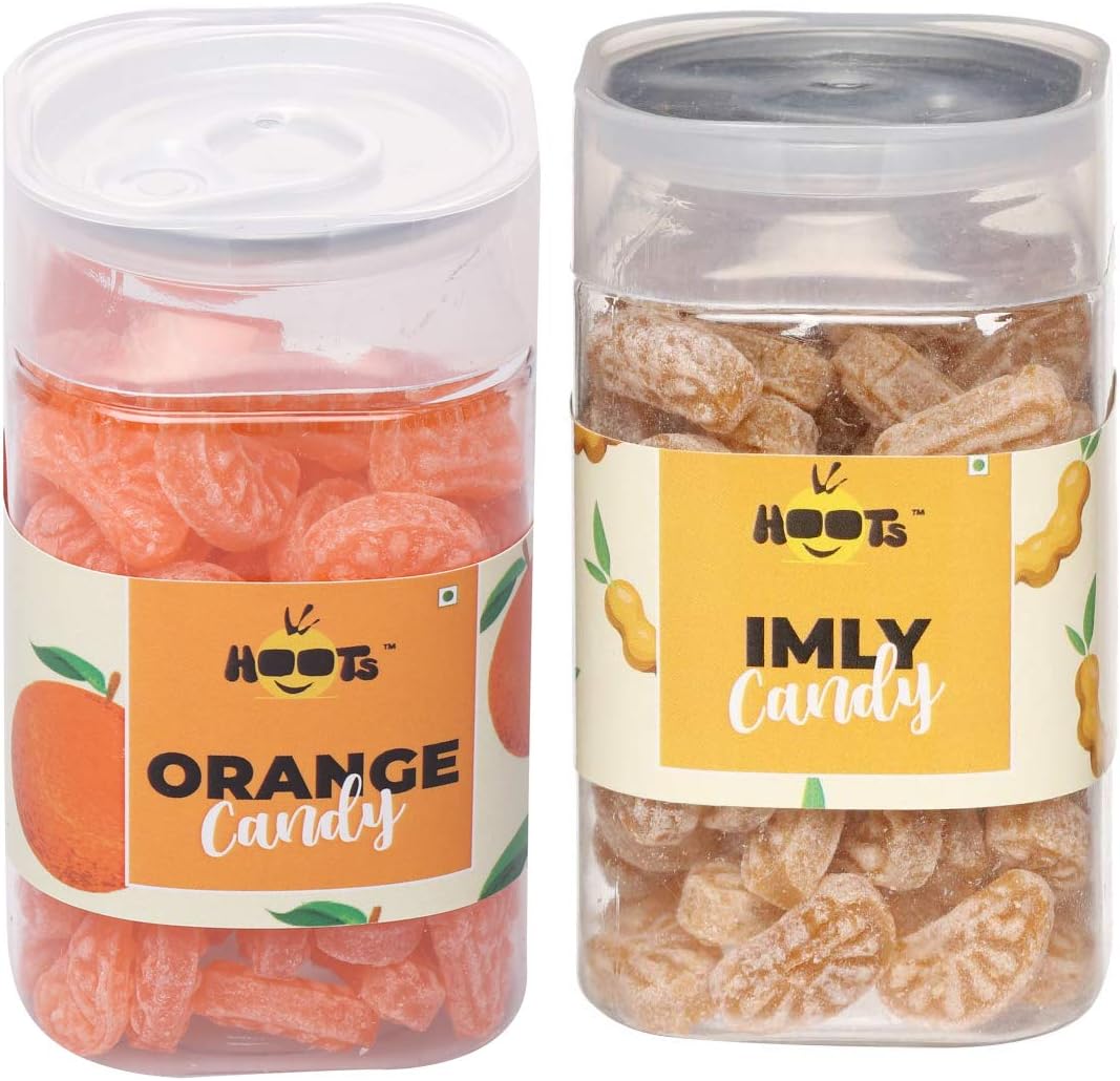 New Tree Hoots Candy Combo Orange Candy & Imli Candy, Combined Weight 360gms II Flavoured Sugar Candy II Assorted sweet candy pack for kids II Sweet & Chatpata Candy II Pack of 2 ||