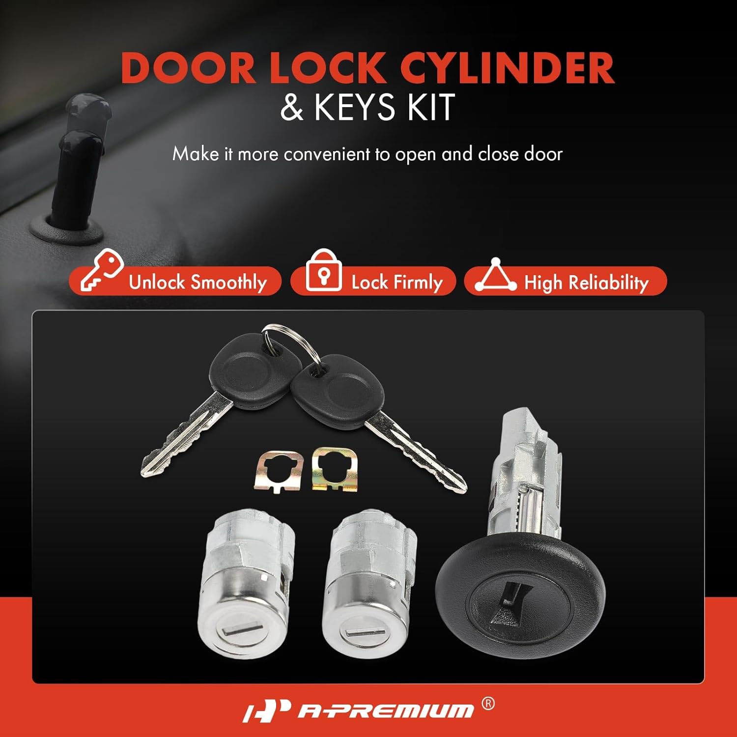 A-Premium Ignition Switch Lock Cylinder & Front Door Lock Cylinder with Keys Compatible with Chevrolet Silverad Suburban Avalanche Tahoe Blazer S10 & GMC Sierra, Frontr Door Lock Cylinder for 7012945