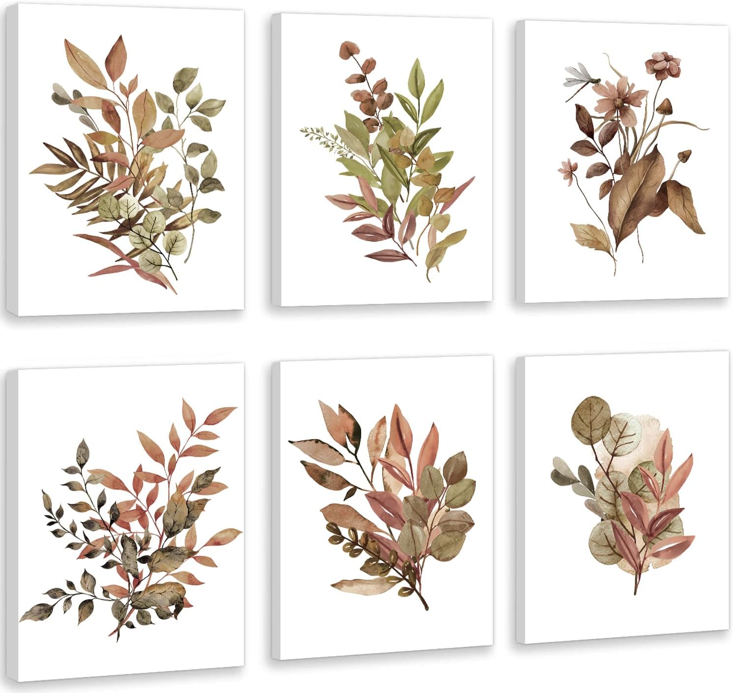 CHDITB Vintage Farmhouse Fall Autumn Leaf Wall Art Poster,Set Of 6 (12x16 Inches Framed) Retro Autumn Artwork, Thanksgiving Gifts Decorations, Hello Autumn Modern Home Decor