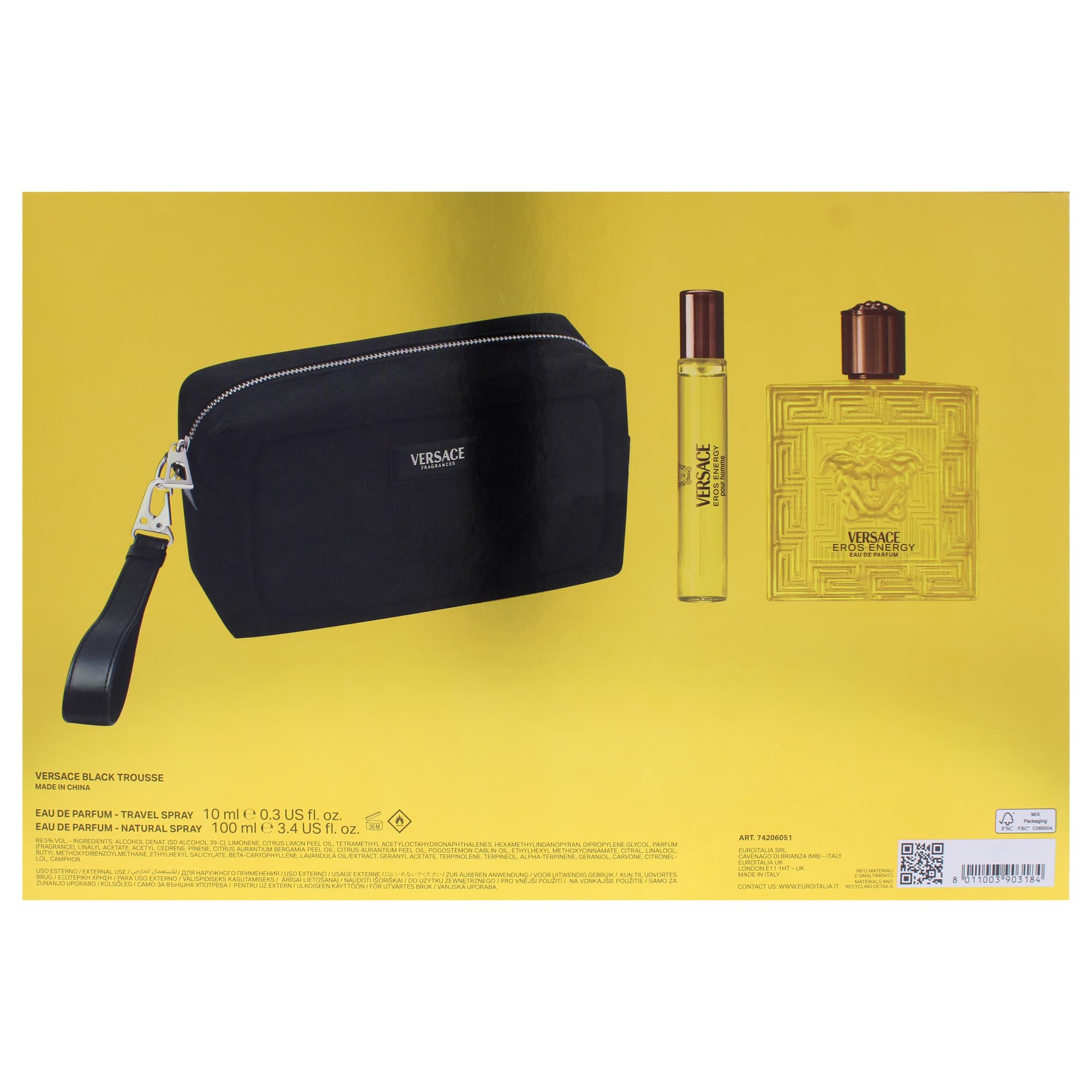 Versace Eros Energy Eau de Parfum Geschenkset 100 ml 10 ml Reisespray Kulturbeutel