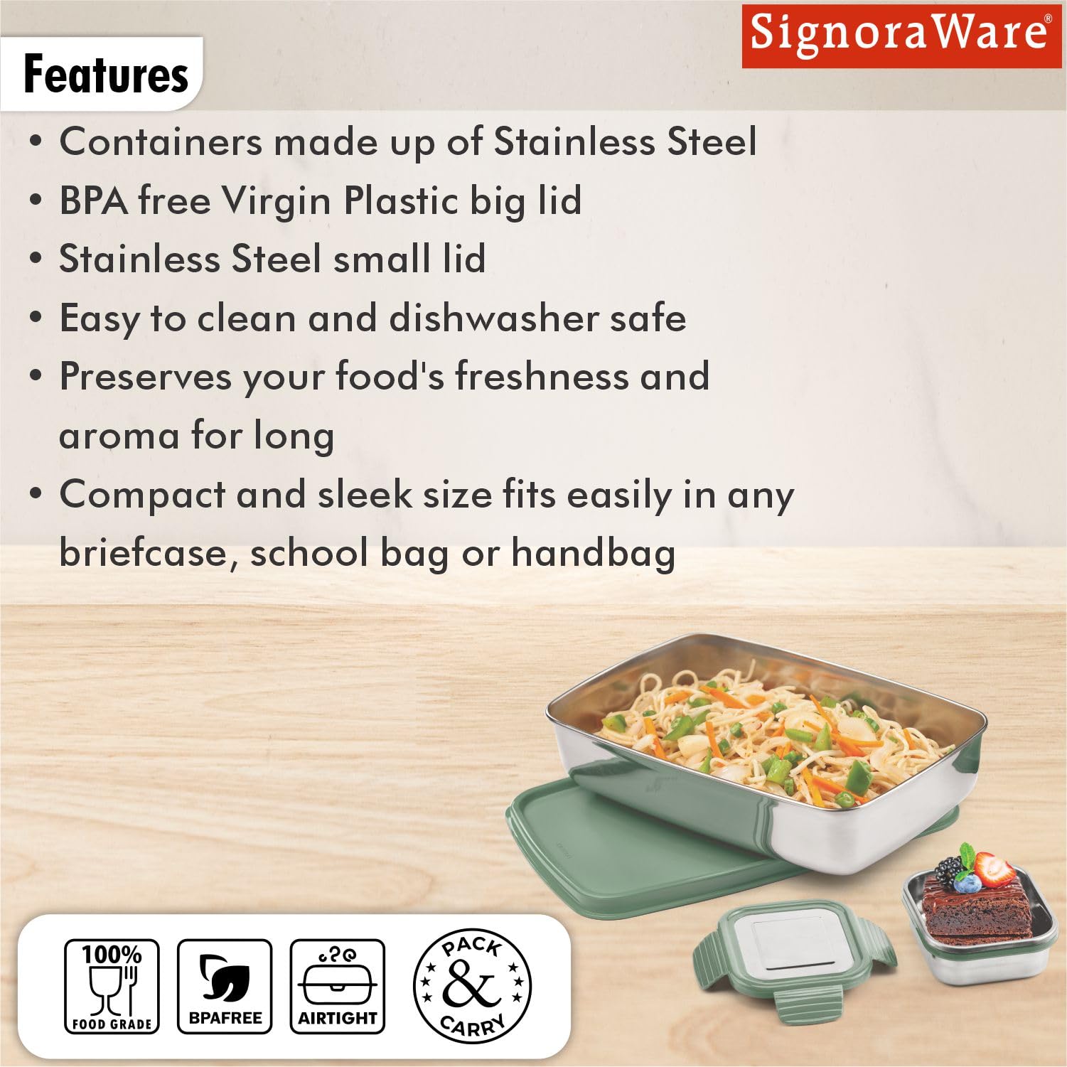 Signora Ware Stainless Steel Lunch Box - Leakproof & Durable -4