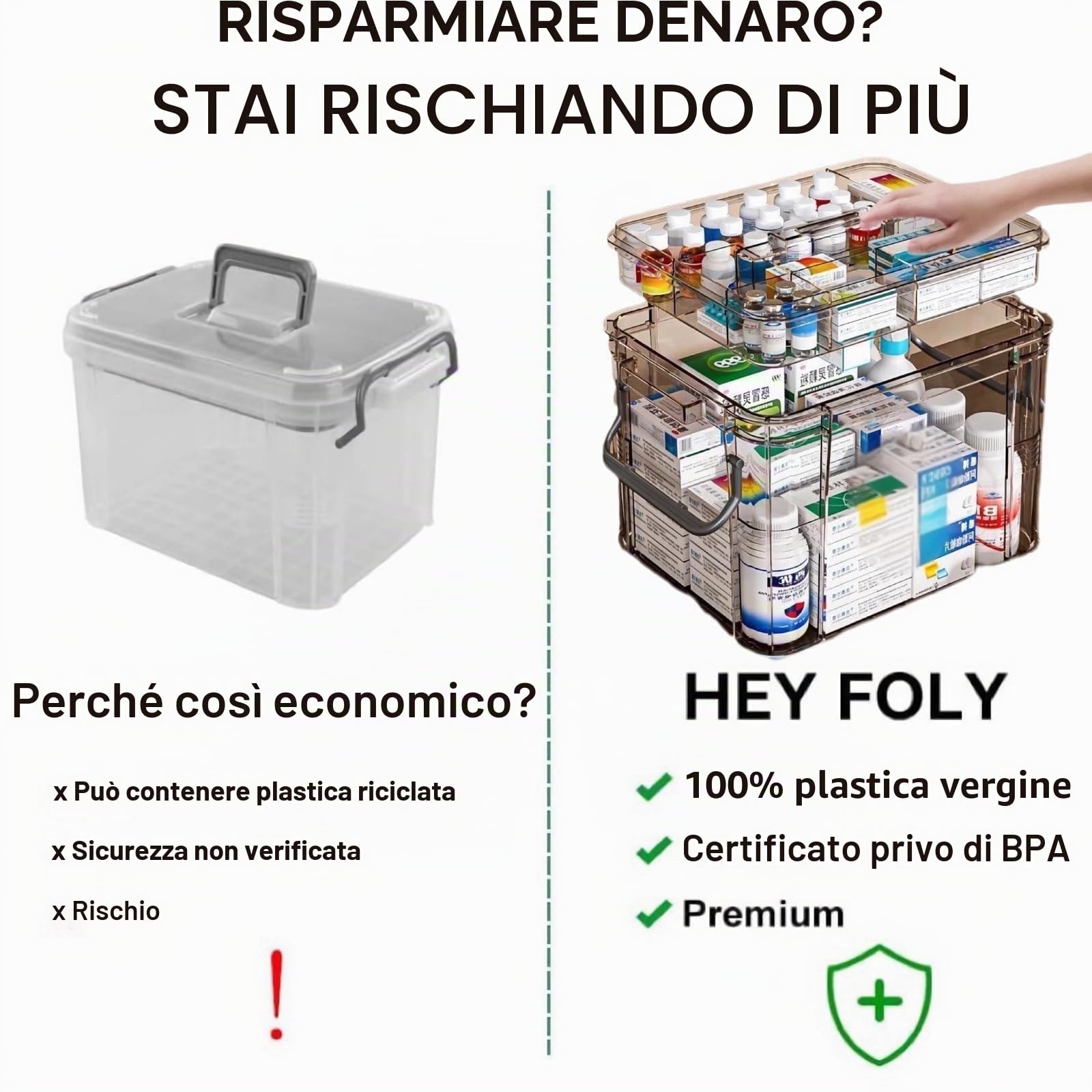Scatola per medicinali, Scatola porta medicine da casa, porta medicinali multifunzionale, Medicine box, per la casa,all'aperto, 31x21x15cm (Grigio chiaro, L)