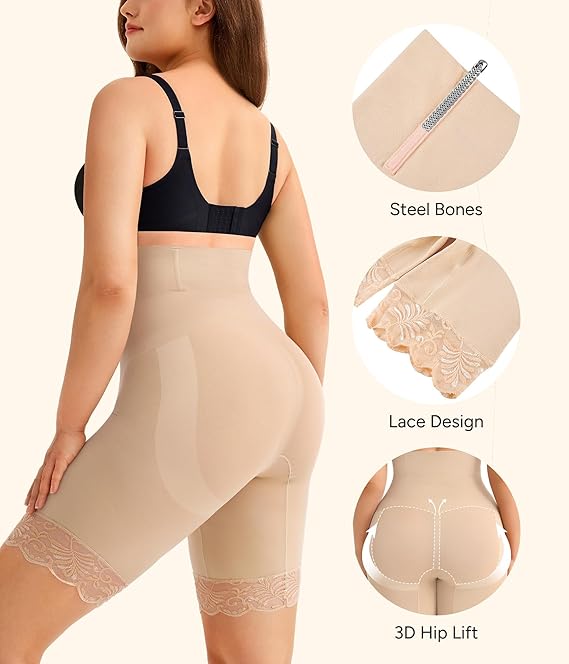 Gotoly Shapewear buikweg-onderbroek voor dames, hoge taille, bodyshaper, sterk vormende naadloze korsetbroek met pijpen, figuurvormend, korsetbroek, shaping ondergoed, korte leggings, shorts, zwart