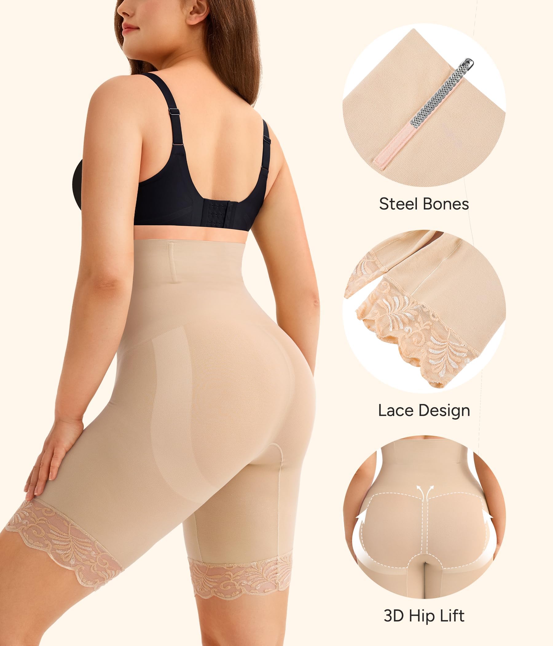 Junlan Damen Shapewear Bauchweg Unterhose Hohe Taille Figurformend Miederpants Bauchkontrolle Höschen Shaping Unterwäsche Miederhose mit Bein stark formend Body Shaper