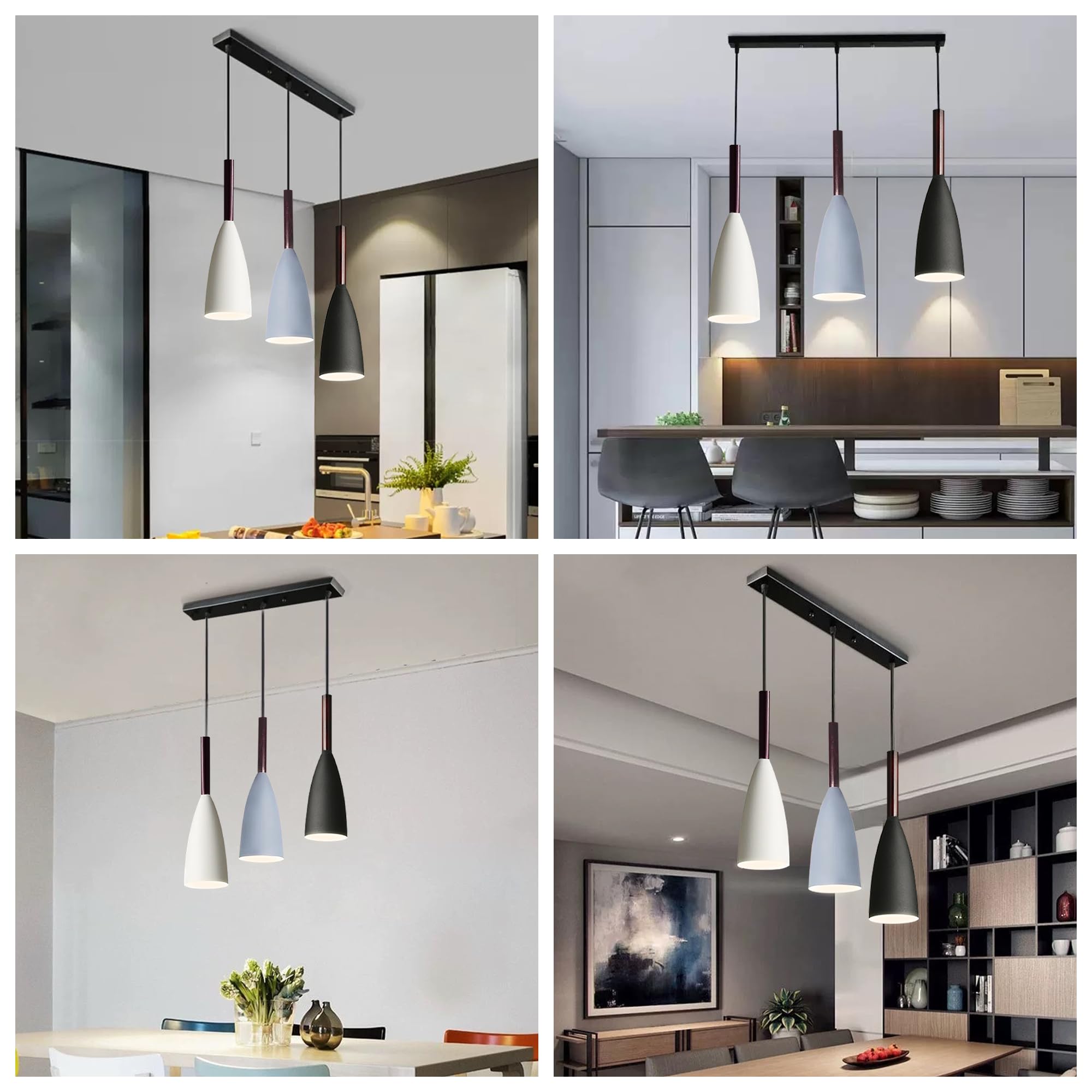 Bravsekai 3 Lights Restaurant Pendant Lights Kit, Modern Industrial Metal Chandelier with 3 Warm White Bulbs - Image 4