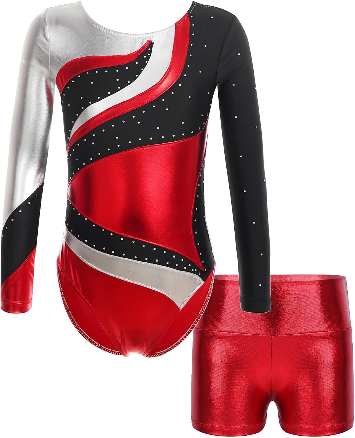 Justaucorps Gymnastique Fille Justaucorps De Gymnastique Avec Short Pour Fille 5-12 Ans - Polyester/Élasthanne - Tenue Danse, Patinage, Sport